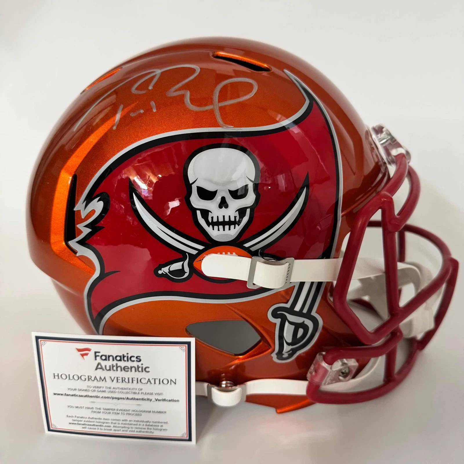 Autographed/Signed Tom Brady Buccaneers Full Size Replica Helmet Fanatics COA