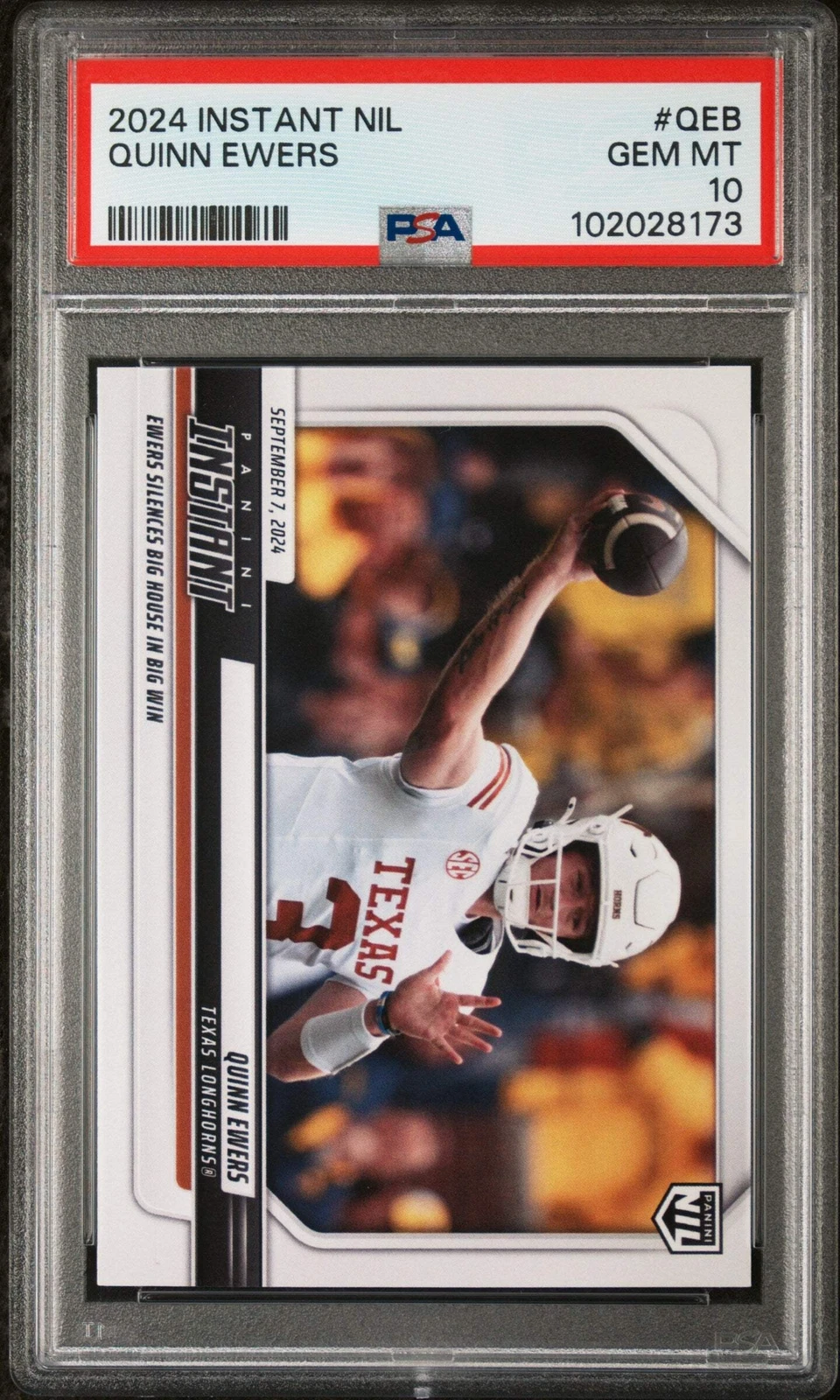 Graded 2024 Panini Instant NIL Quinn Ewers #QEB Rookie RC Football Card PSA 10