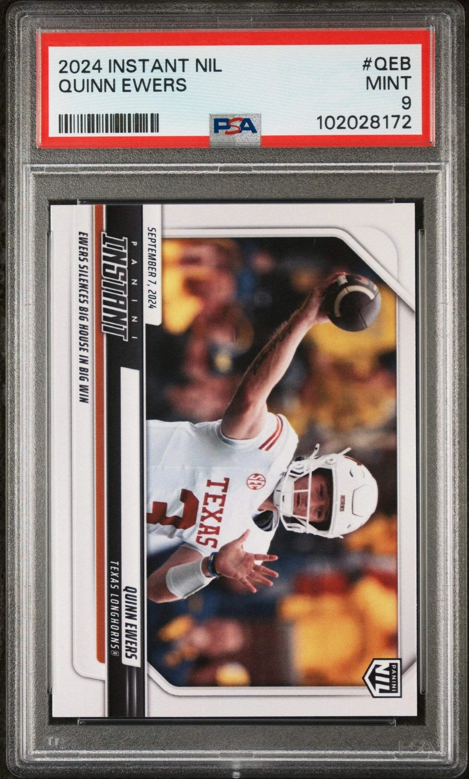 Graded 2024 Panini Instant NIL Quinn Ewers #QEB Rookie RC Football Card PSA 9