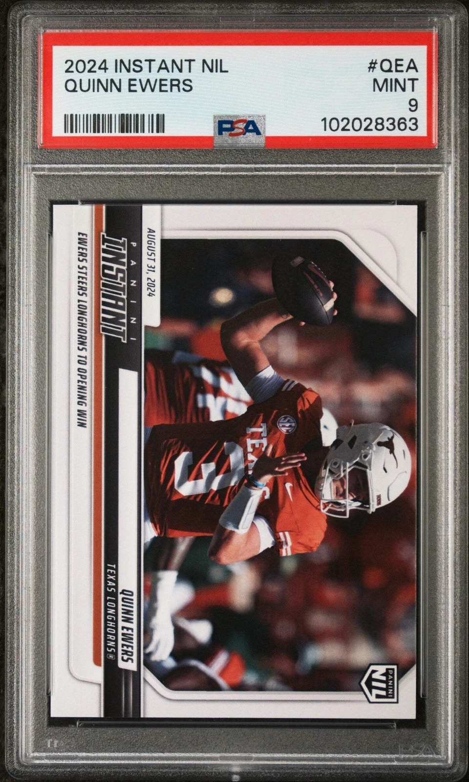 Graded 2024 Panini Instant NIL Quinn Ewers #QEA Rookie RC Football Card PSA 9