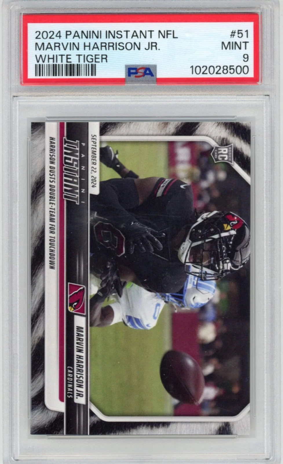 Graded 2024 Panini Marvin Harrison Jr #51 White Tiger /10 RC Football Card PSA 9