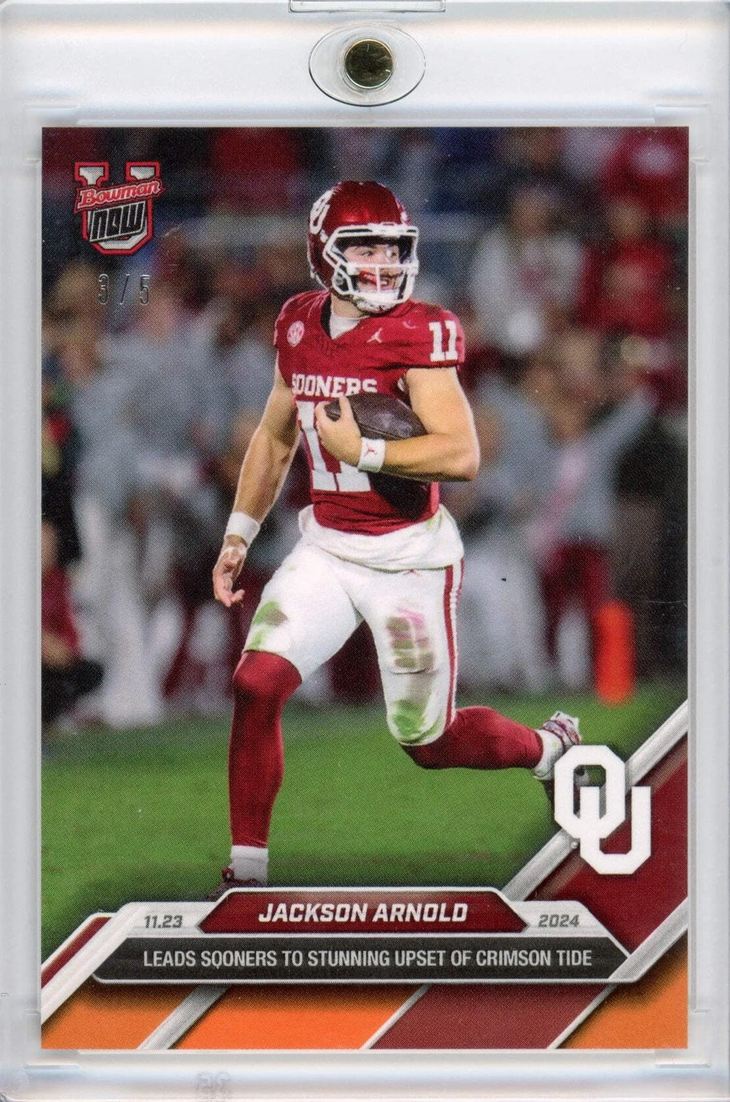 2024 Bowman U Now Jackson Arnold #46 Orange /5 Oklahoma Sooners RC Football Card