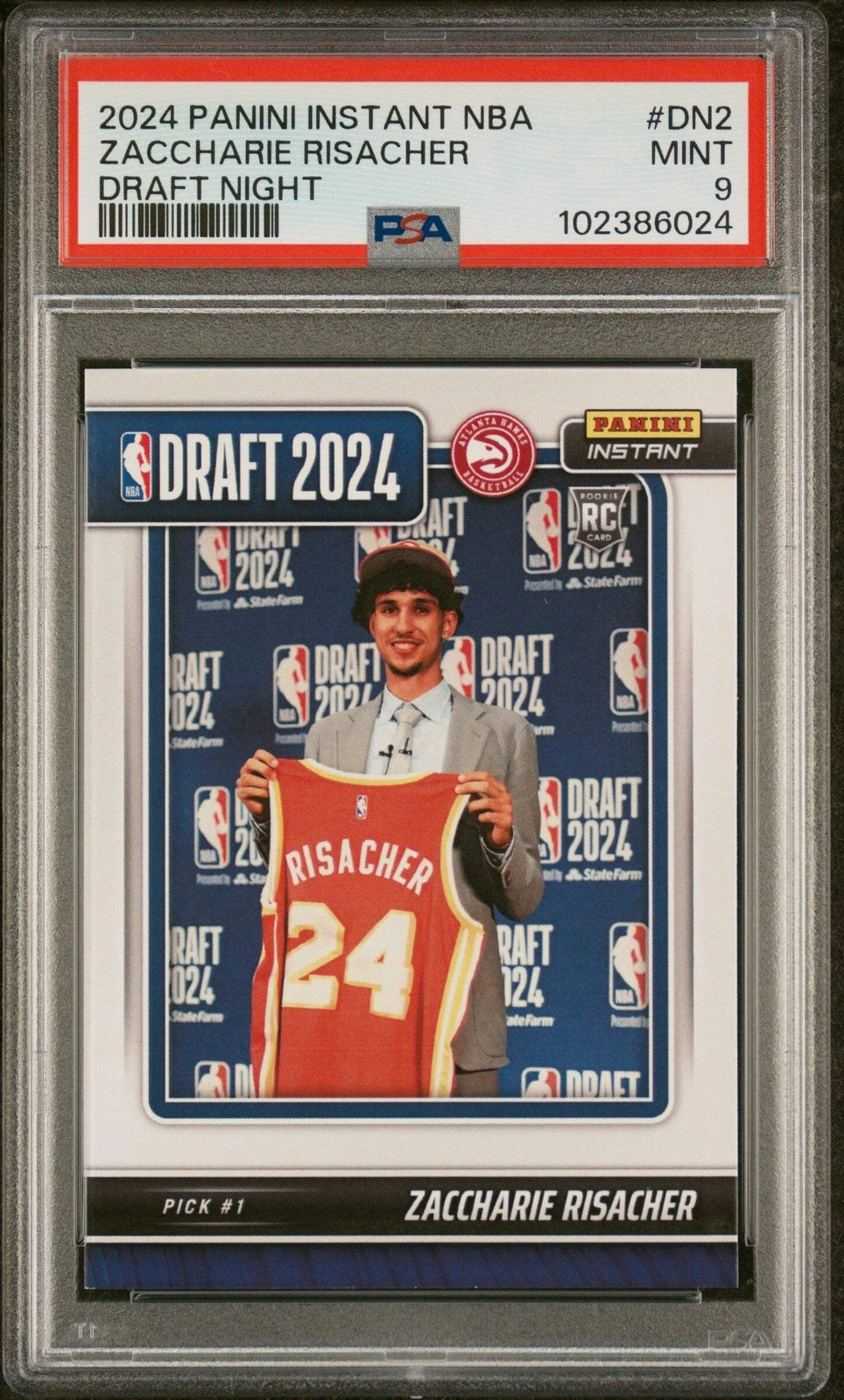 Graded 2024 Panini Instant Zaccharie Risacher #DN2 Draft Basketball Card PSA 9