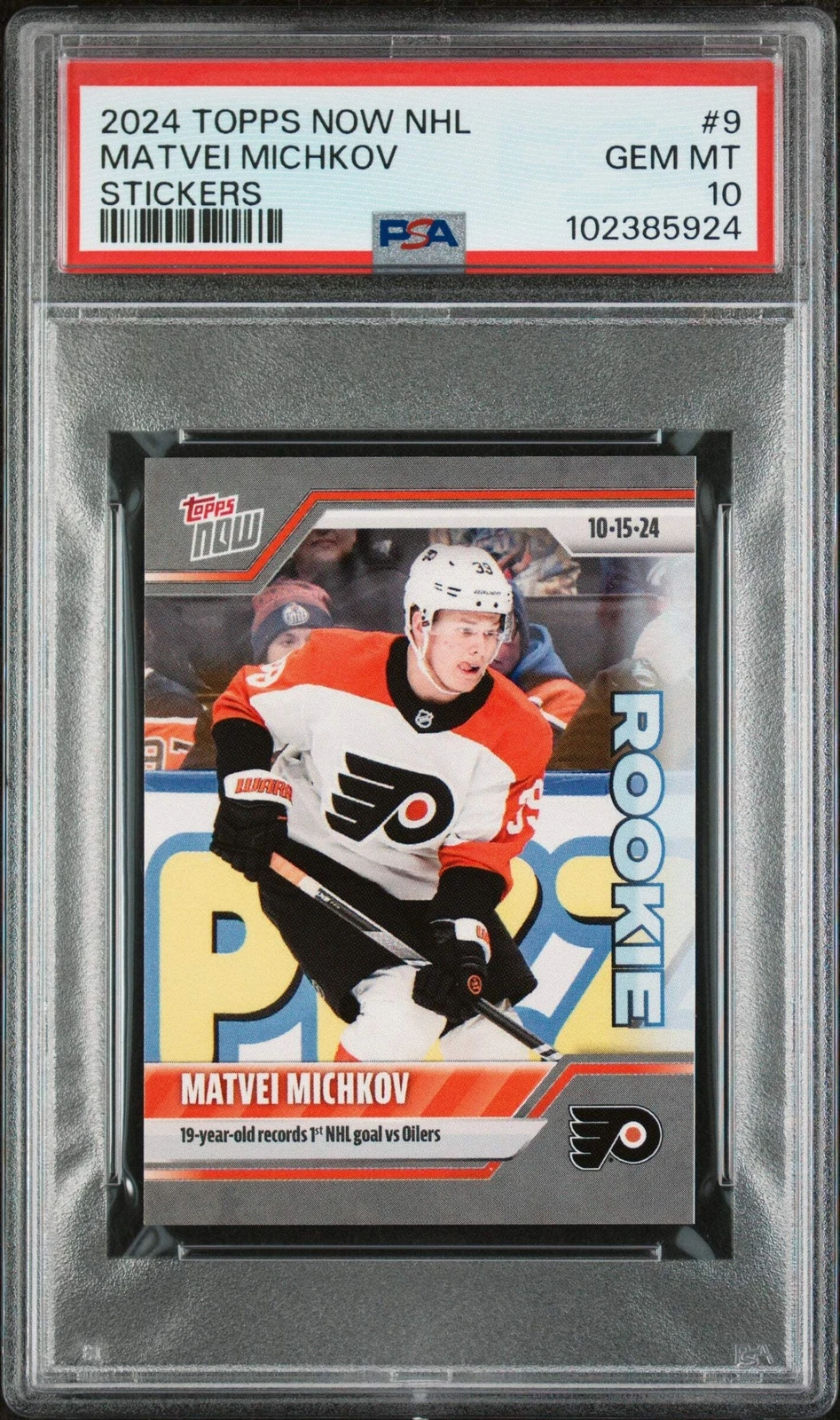 Graded 2024 Topps Now NHL Matvei Michkov #9 Stickers Rookie Hockey Card PSA 10