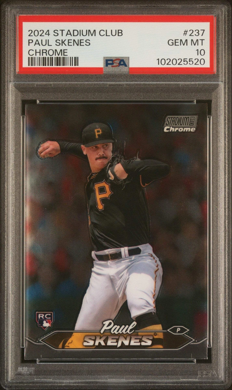 Graded 2024 Topps Stadium Club Paul Skenes #237 Chrome RC Baseball Card PSA 10