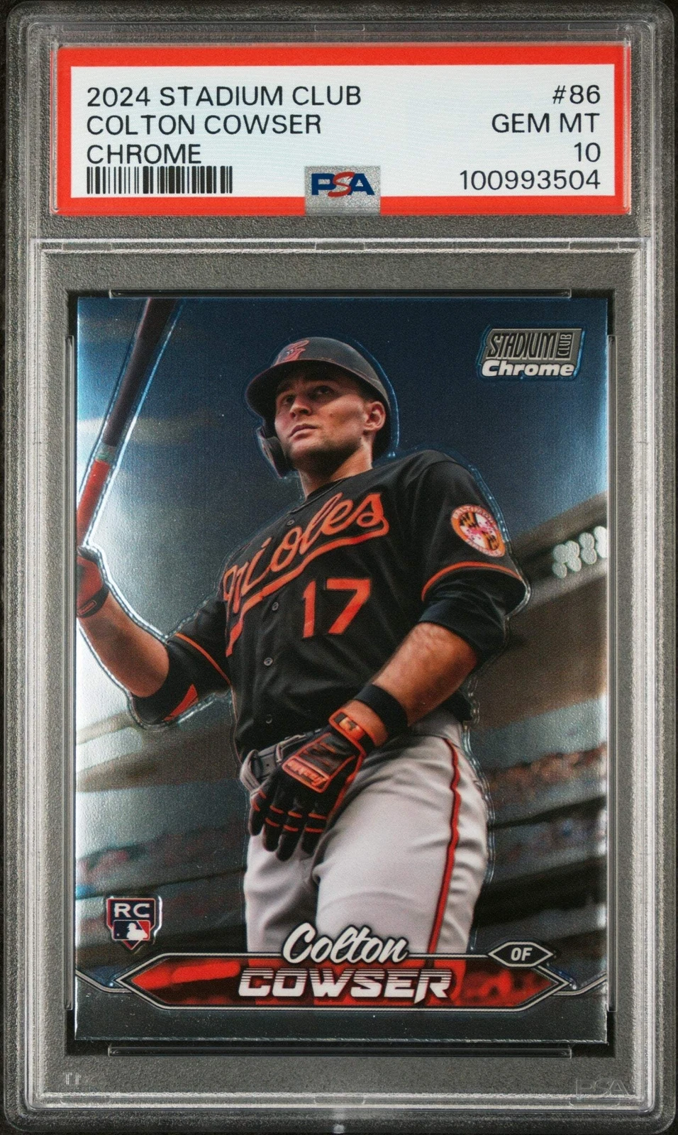 Graded 2024 Topps Stadium Club Colton Cowser #86 Chrome RC Baseball Card PSA 10