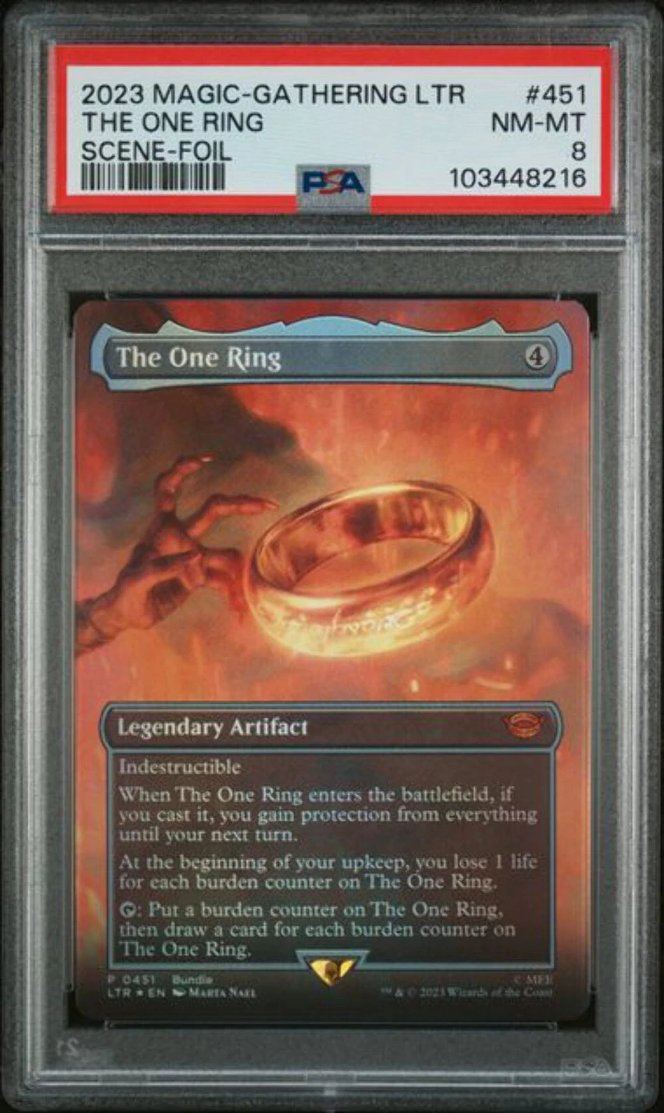 Graded 2023 Magic Lord of the Rings The One Ring Scene Foil #451 Card PSA 8