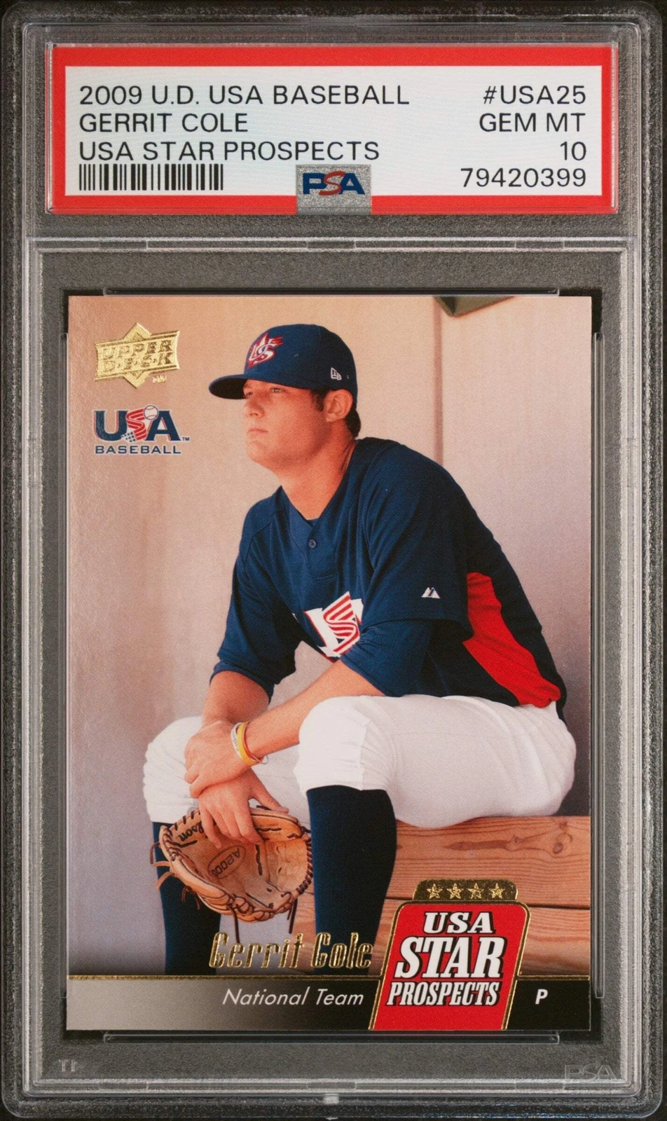 Graded 2009 Upper Deck USA Gerrit Cole #USA25 USA Star RC Baseball Card PSA 10