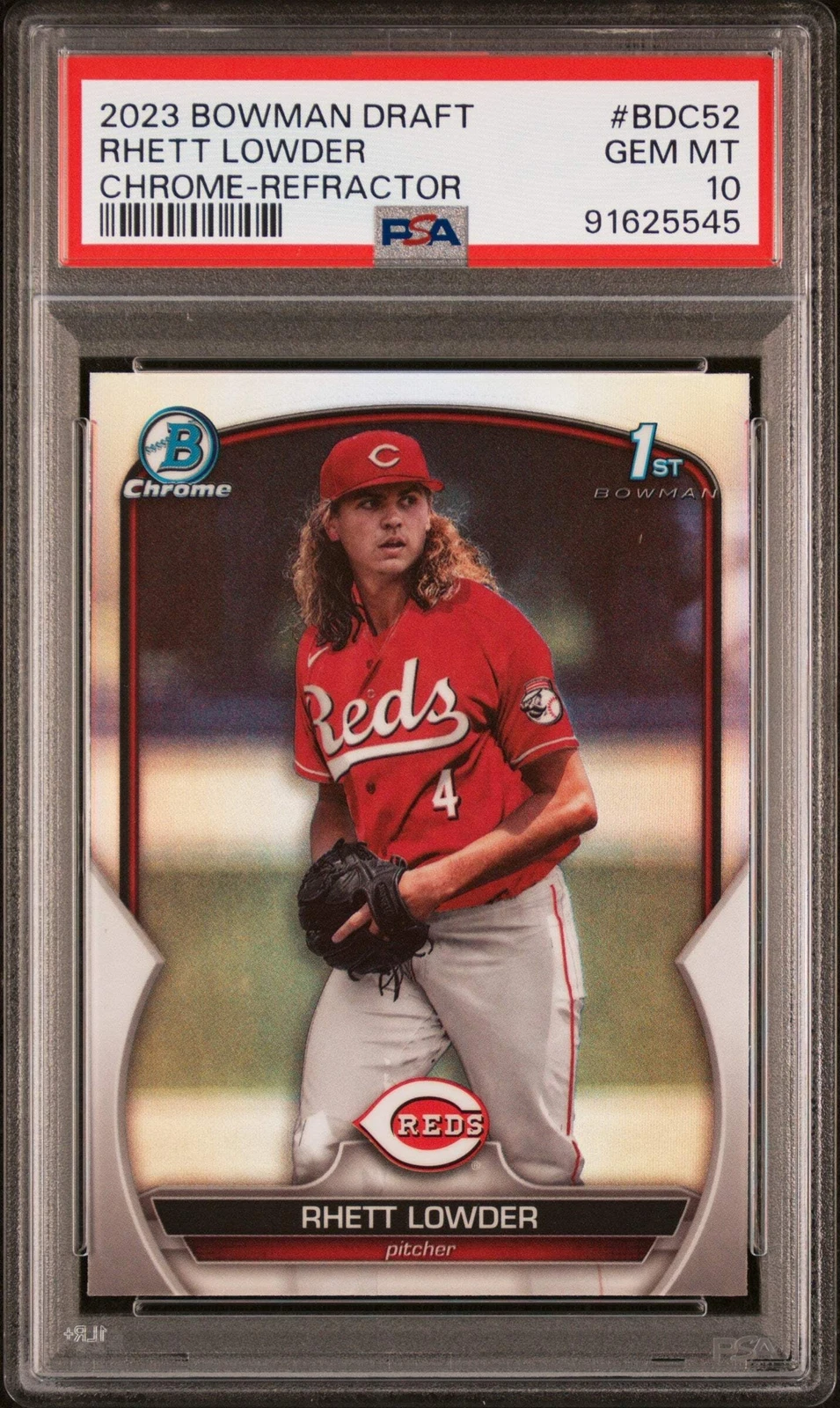Graded 2023 Bowman Draft Rhett Lowder #BDC52 Refractor RC Baseball Card PSA 10