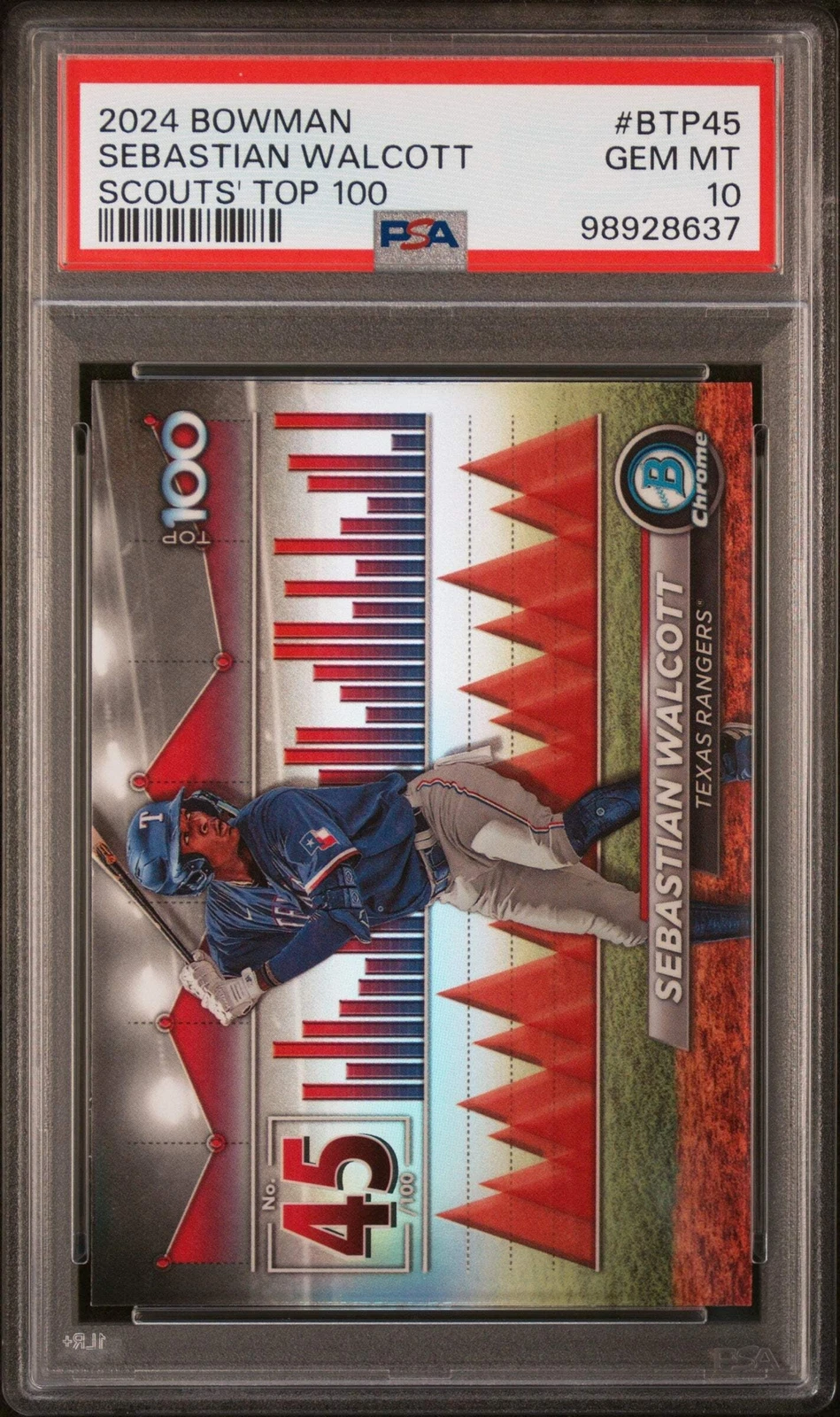 Graded 2024 Bowman Sebastian Walcott #BTP45 Scouts Top 100 Baseball Card PSA 10