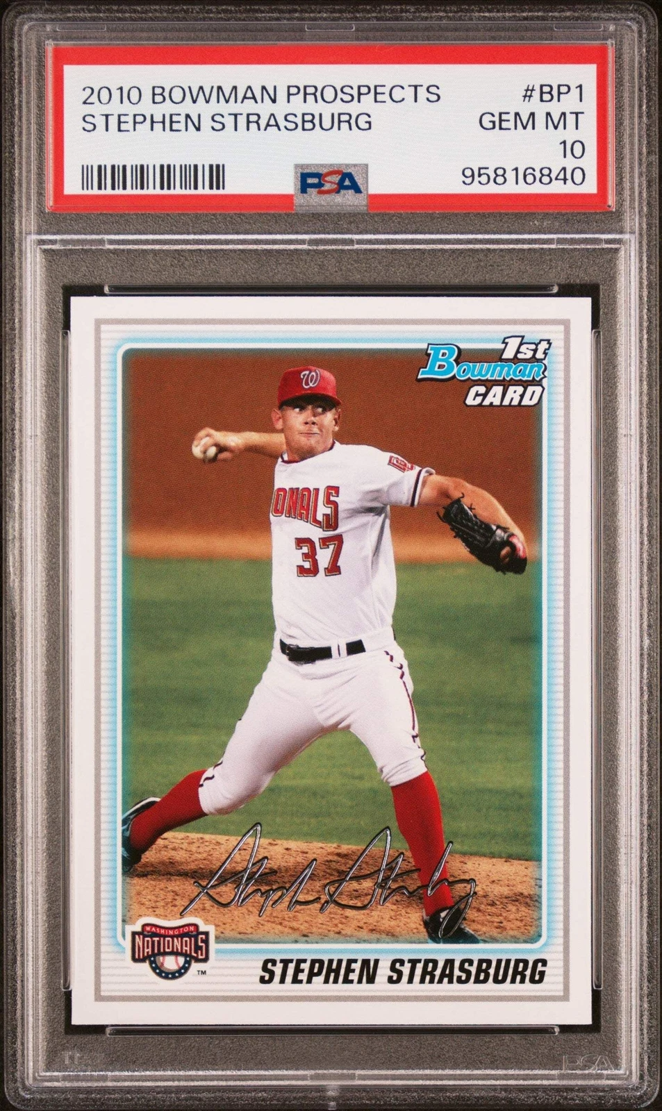 Graded 2010 Bowman Prospects Stephen Strasburg #BP1 RC Baseball Card PSA 10