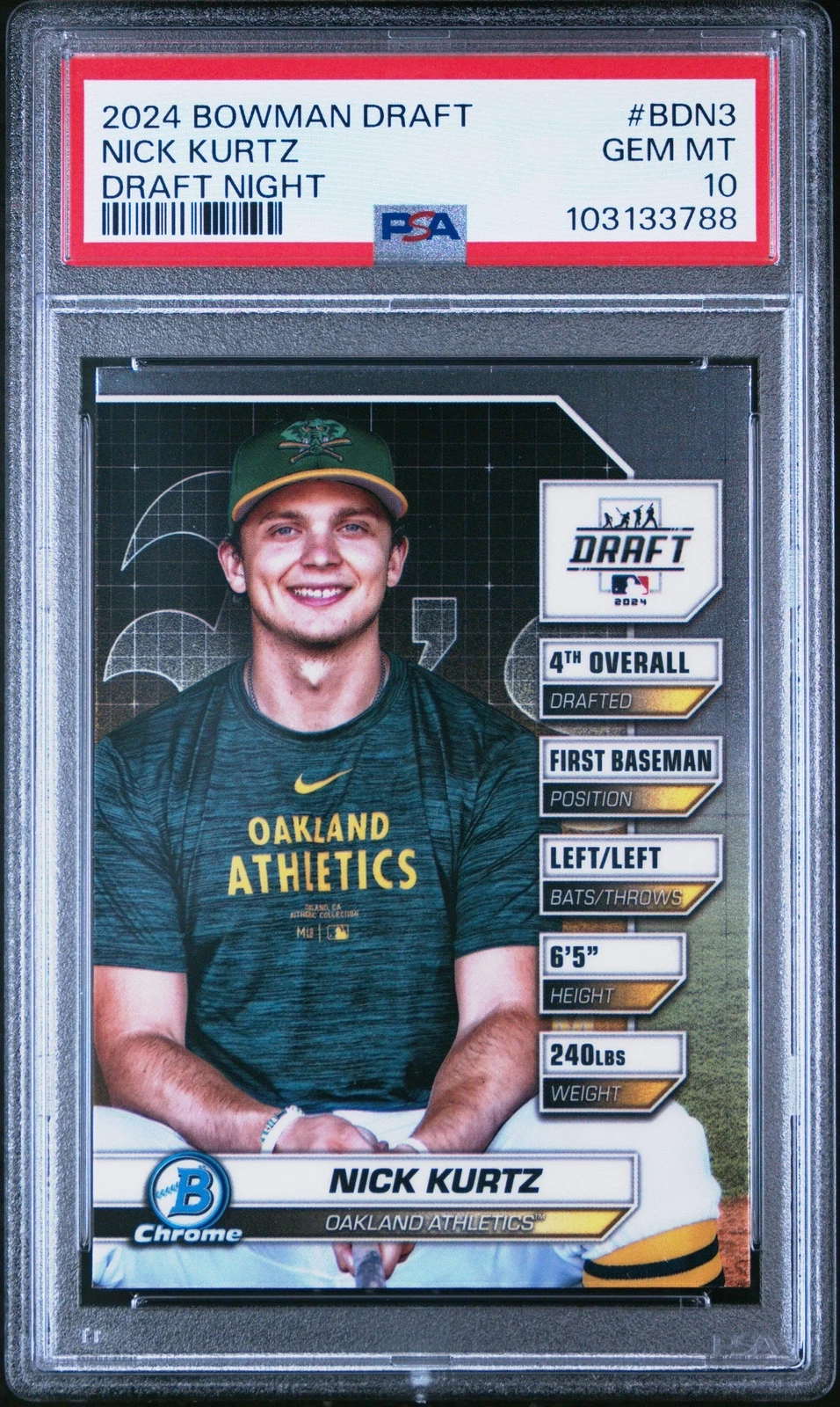 Graded 2024 Topps Bowman Draft Nick Kurtz #BDN3 Draft Night Baseball Card PSA 10
