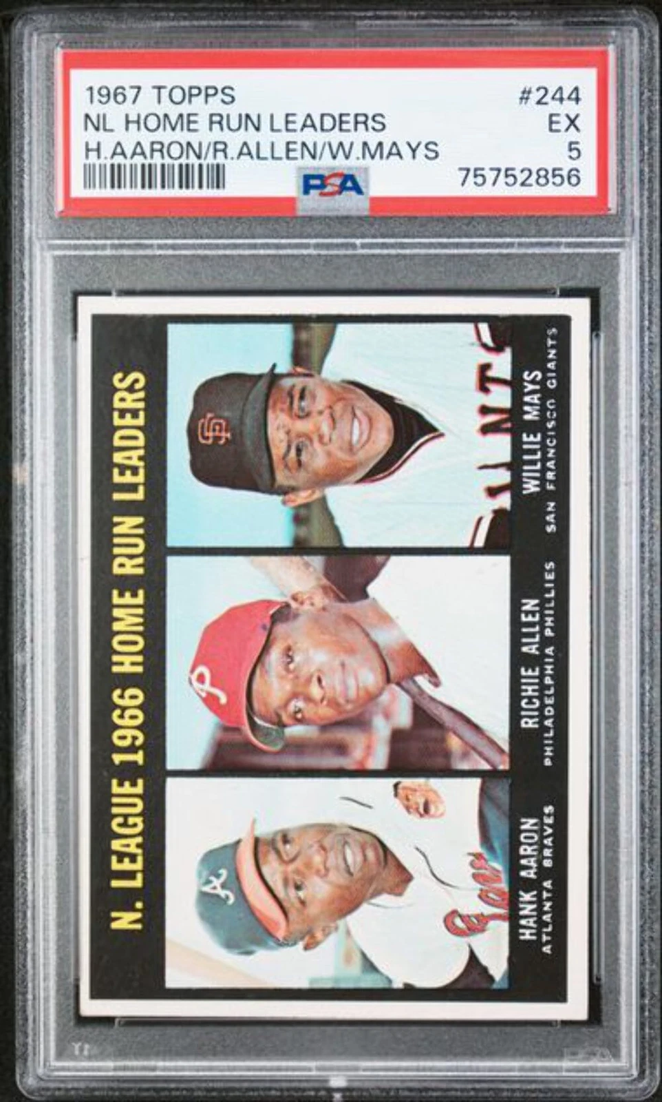 Graded 1967 Topps NL Home Run Leaders Mays Aaron #244444 Baseball Card PSA 5