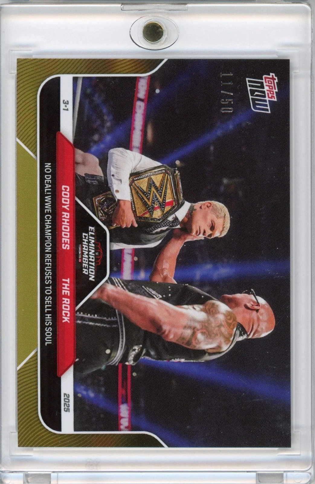 2025 Topps Now WWE Cody Rhodes/The Rock #26 Gold /50 No Deal! Wrestling Card