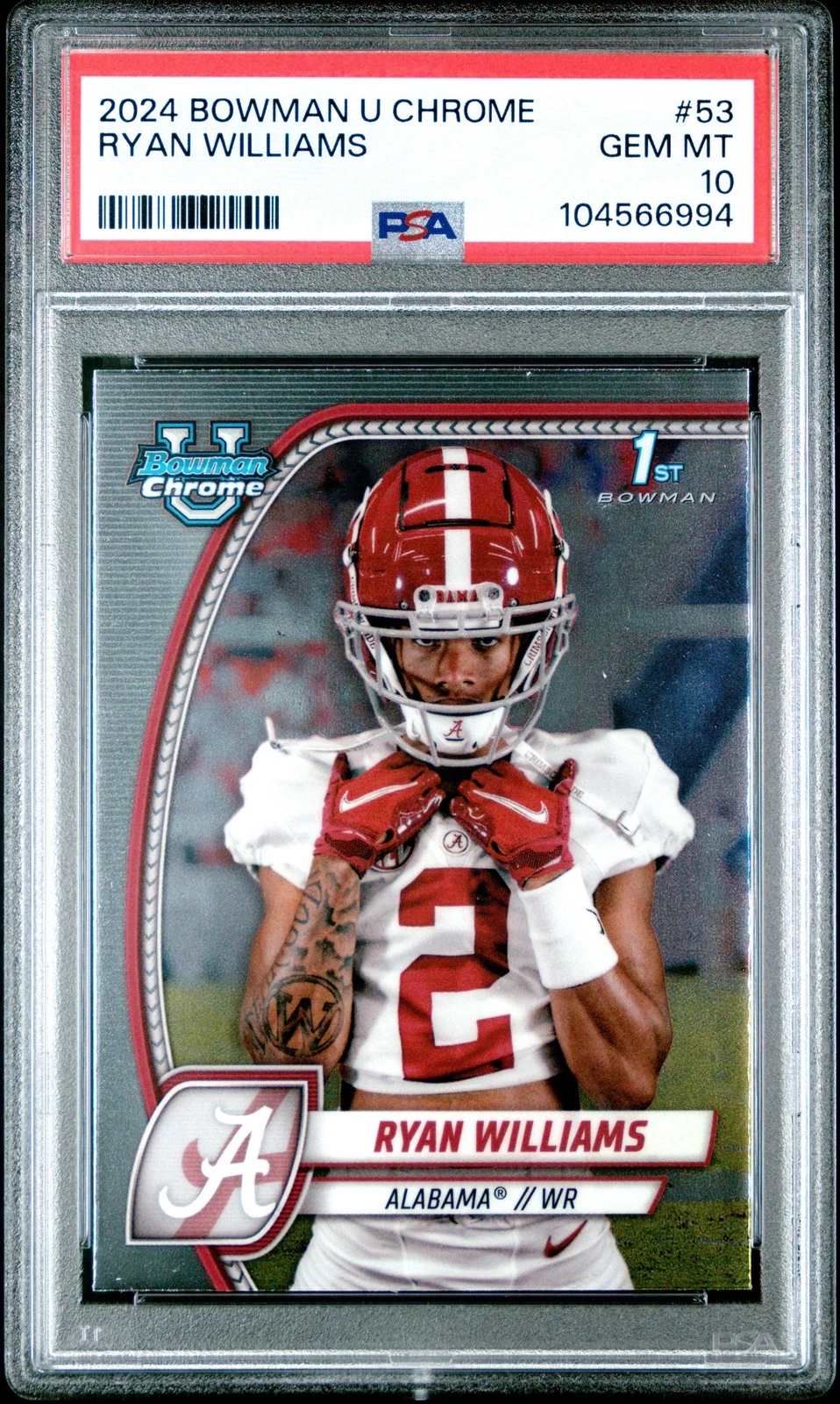 Graded 2024 Bowman U Chrome University Ryan Williams #53 RC Football Card PSA 10