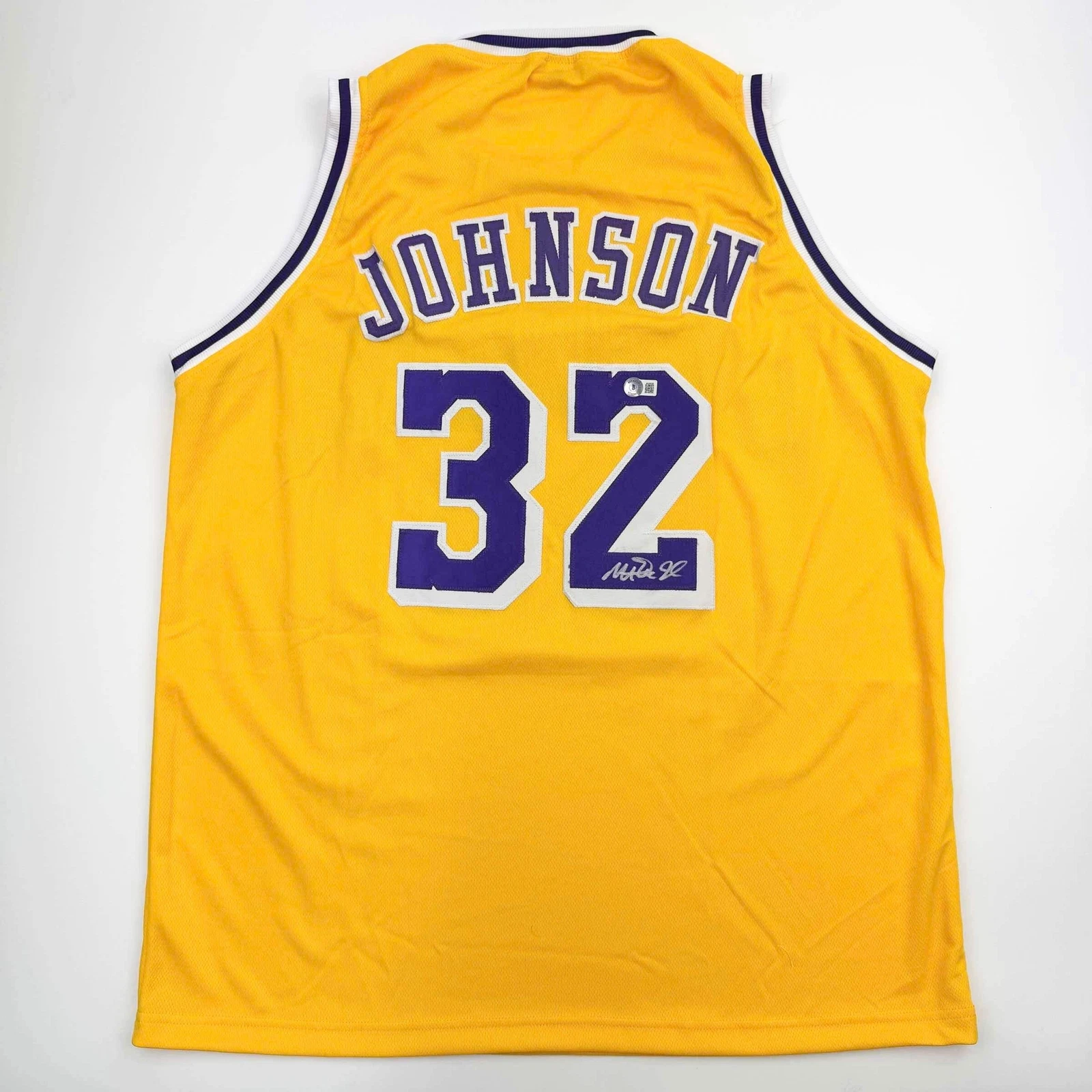 Autographed/Signed Earvin Magic Johnson Los Angeles LA Yellow Jersey BAS COA