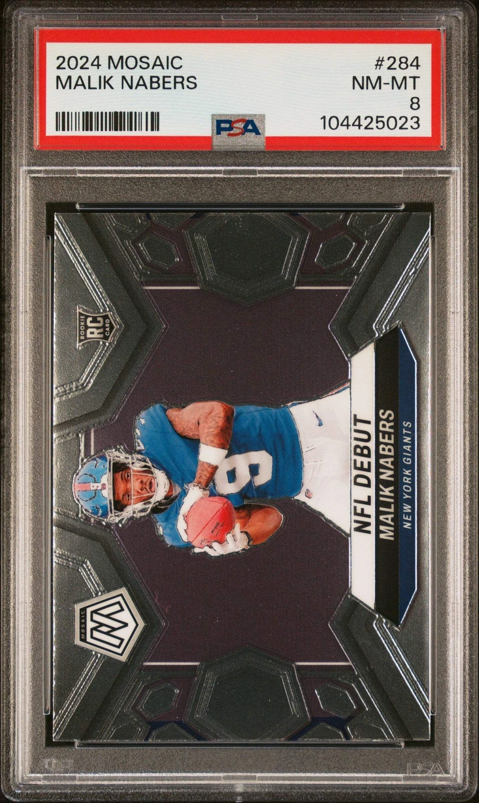 Graded 2024 Panini Mosaic Malik Nabers #284 Rookie RC Football Card PSA 8