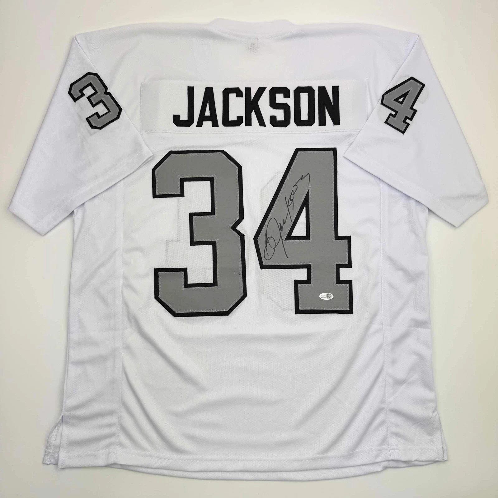 Autographed/Signed Bo Jackson Oakland White Color Rush Football Jersey JSA COA