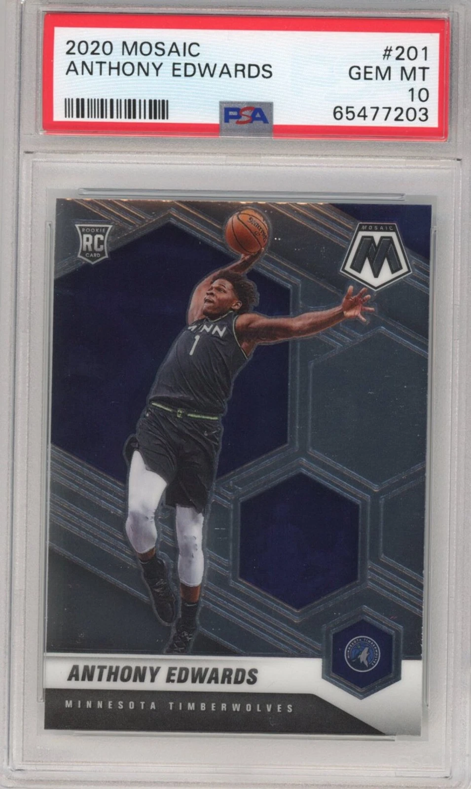 Graded 2020-21 Panini Mosaic Anthony Edwards #201 Rookie Card PSA 10 Gem Mint