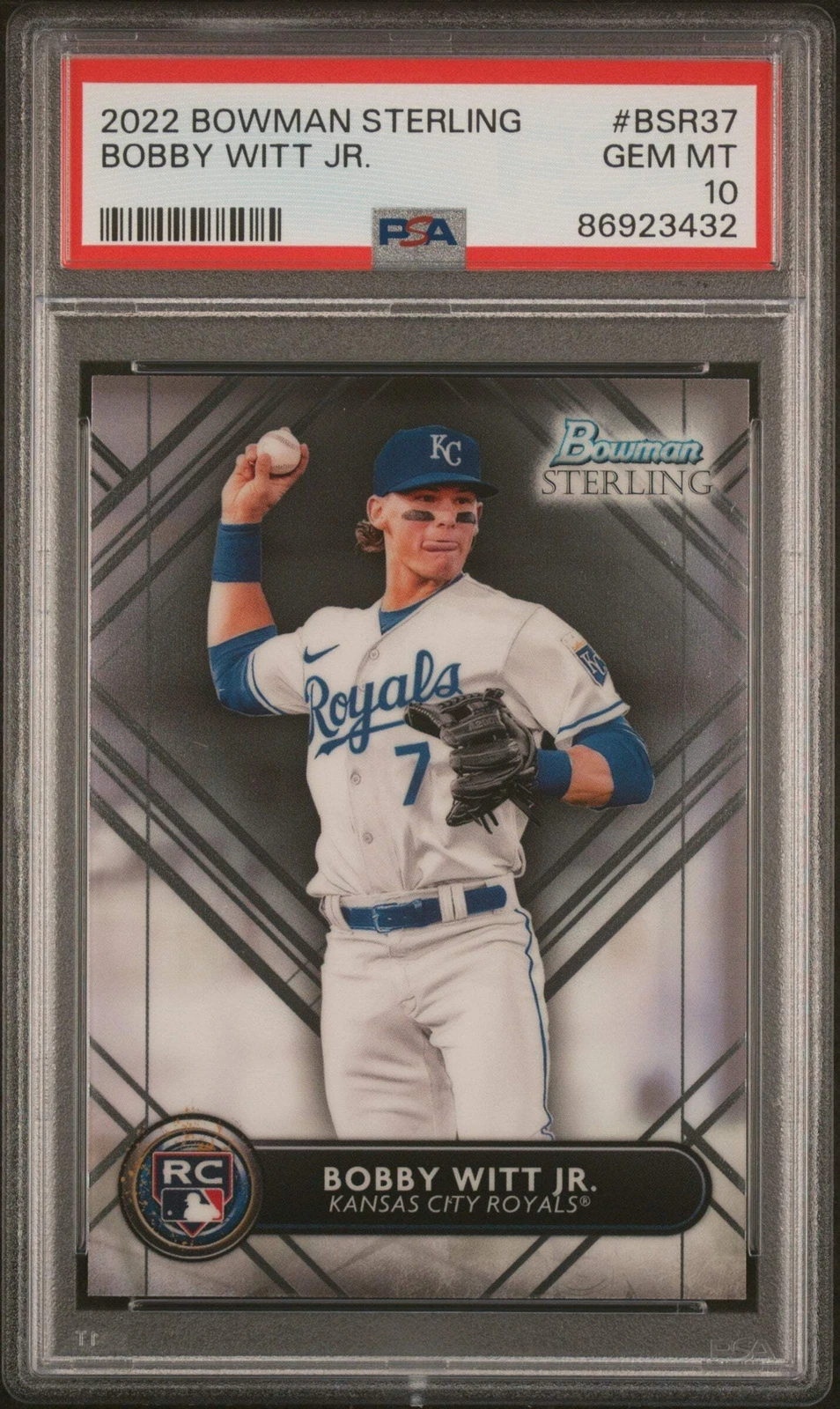 Graded 2022 Topps Bowman Sterling Bobby Witt Jr. #BSR37 RC Baseball Card PSA 10