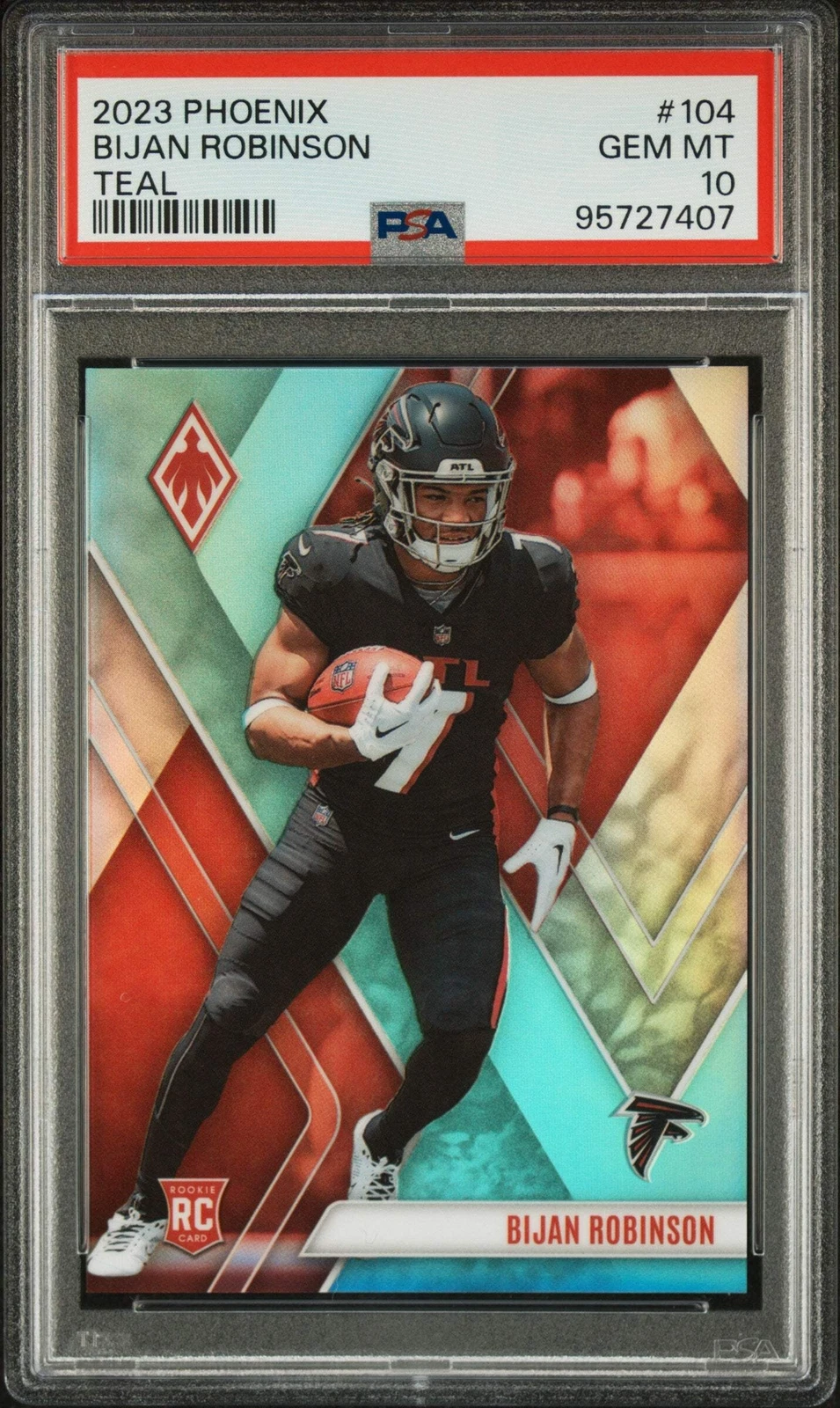 Graded 2023 Panini Phoenix Bijan Robinson #104 Teal /150 RC Football Card PSA 10