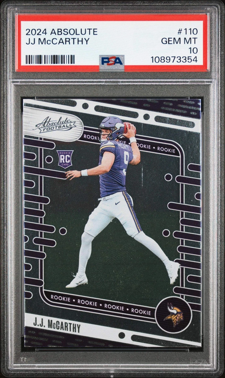Graded 2024 Panini Absolute JJ McCarthy #110 Rookie RC Football Card PSA 10