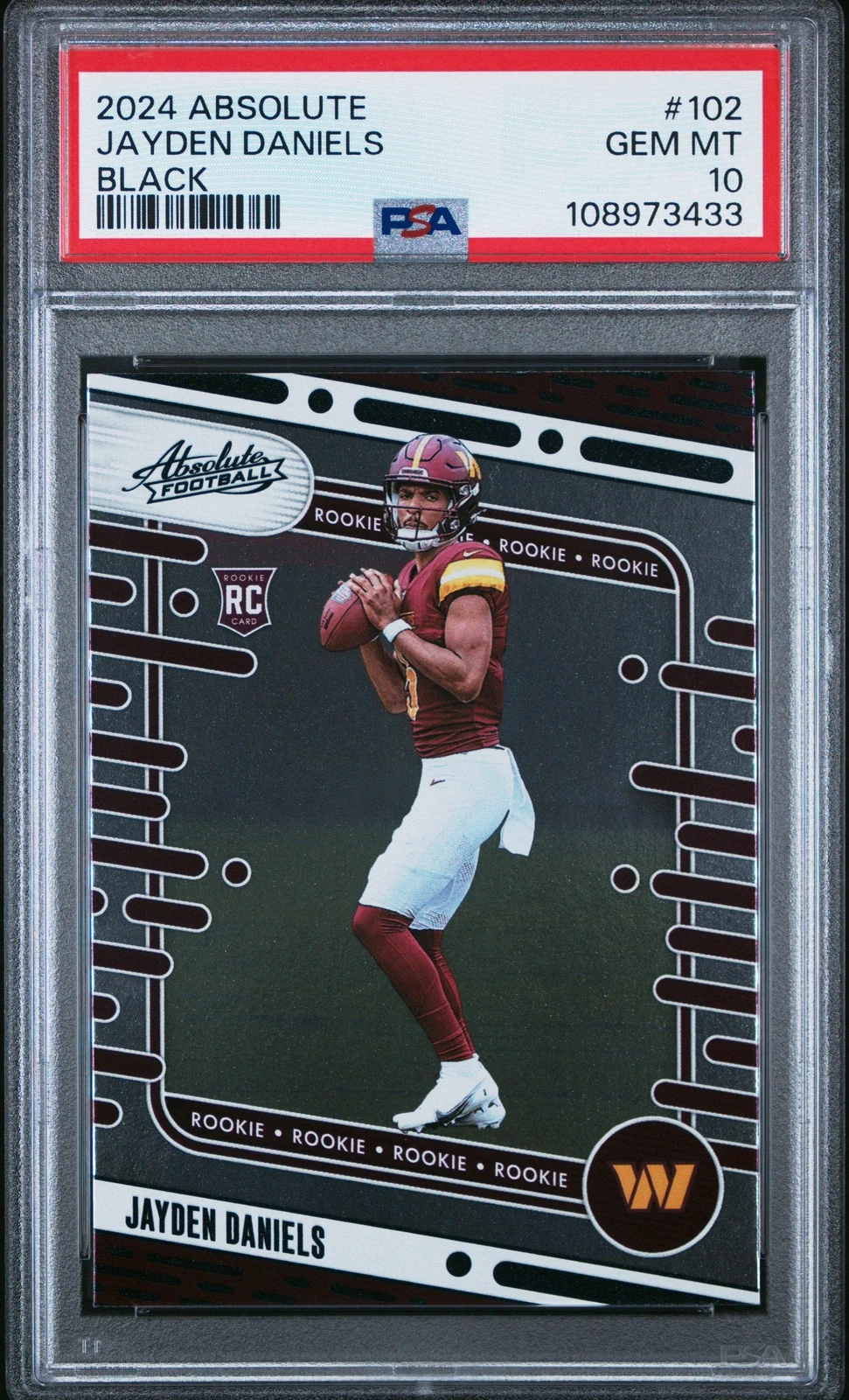 Graded 2024 Panini Absolute Jayden Daniels #102 Black RC Football Card PSA 10