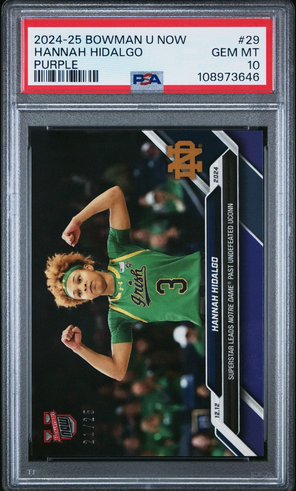 Graded 2024 Bowman U Now Hannah Hidalgo #29 Purple /25 RC Basketball Card PSA 10