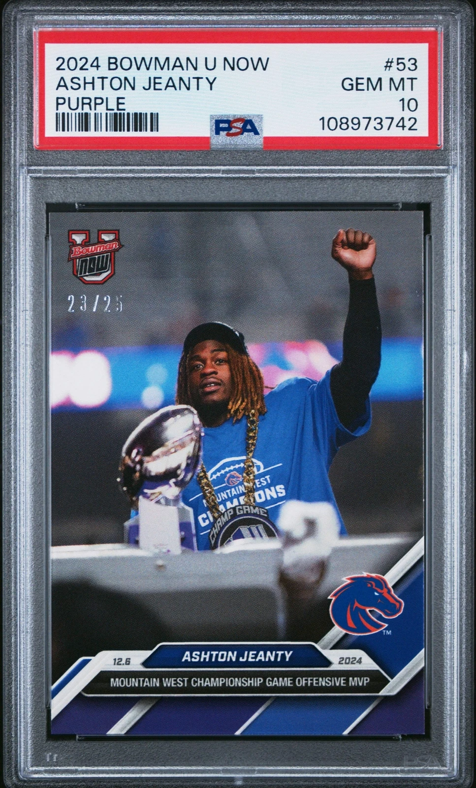 Graded 2024 Bowman U Now Ashton Jeanty #53 Purple /25 RC Football Card PSA 10