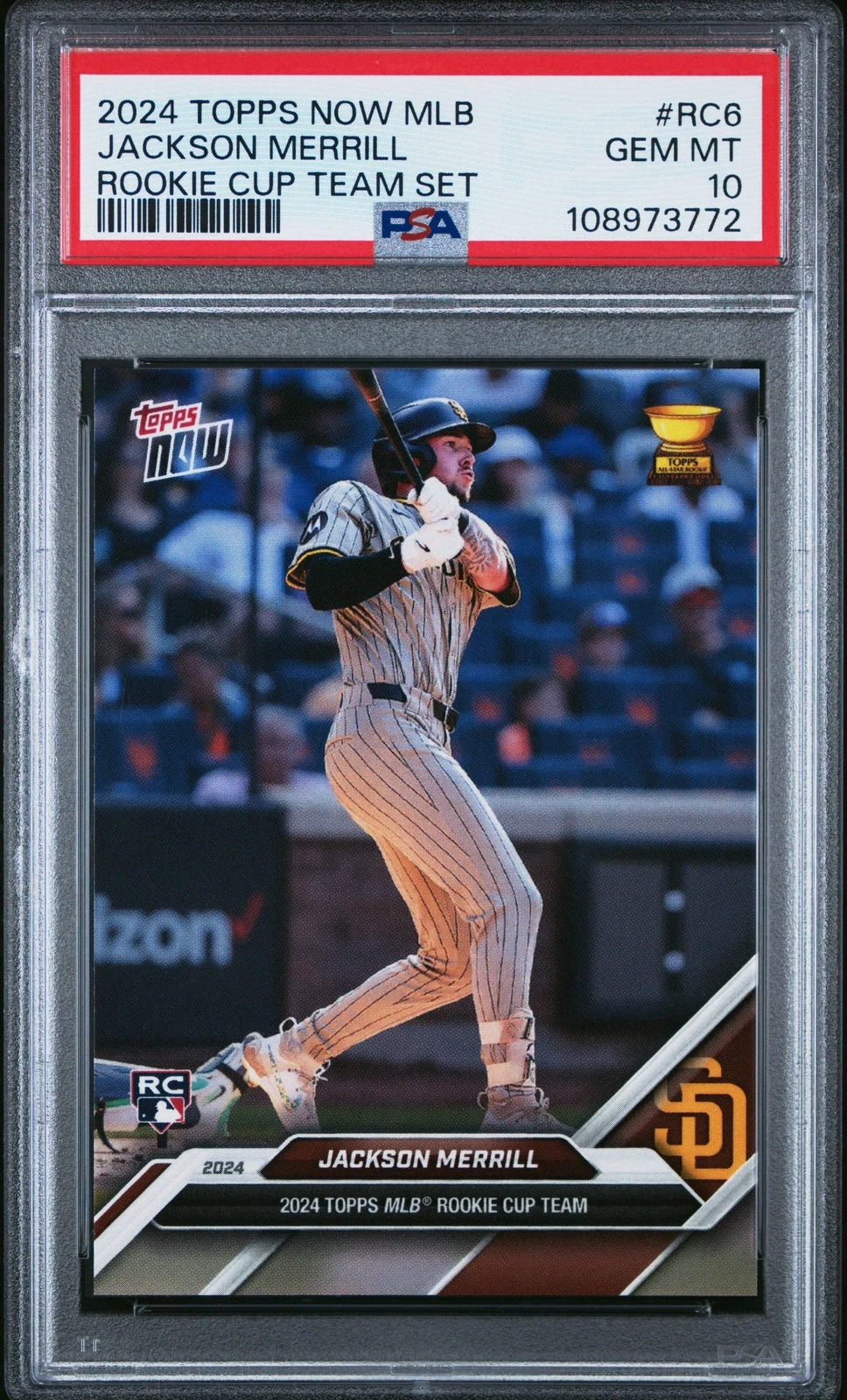 Graded 2024 Topps Now Jackson Merrill #RC6 Rookie Cup RC Baseball Card PSA 10