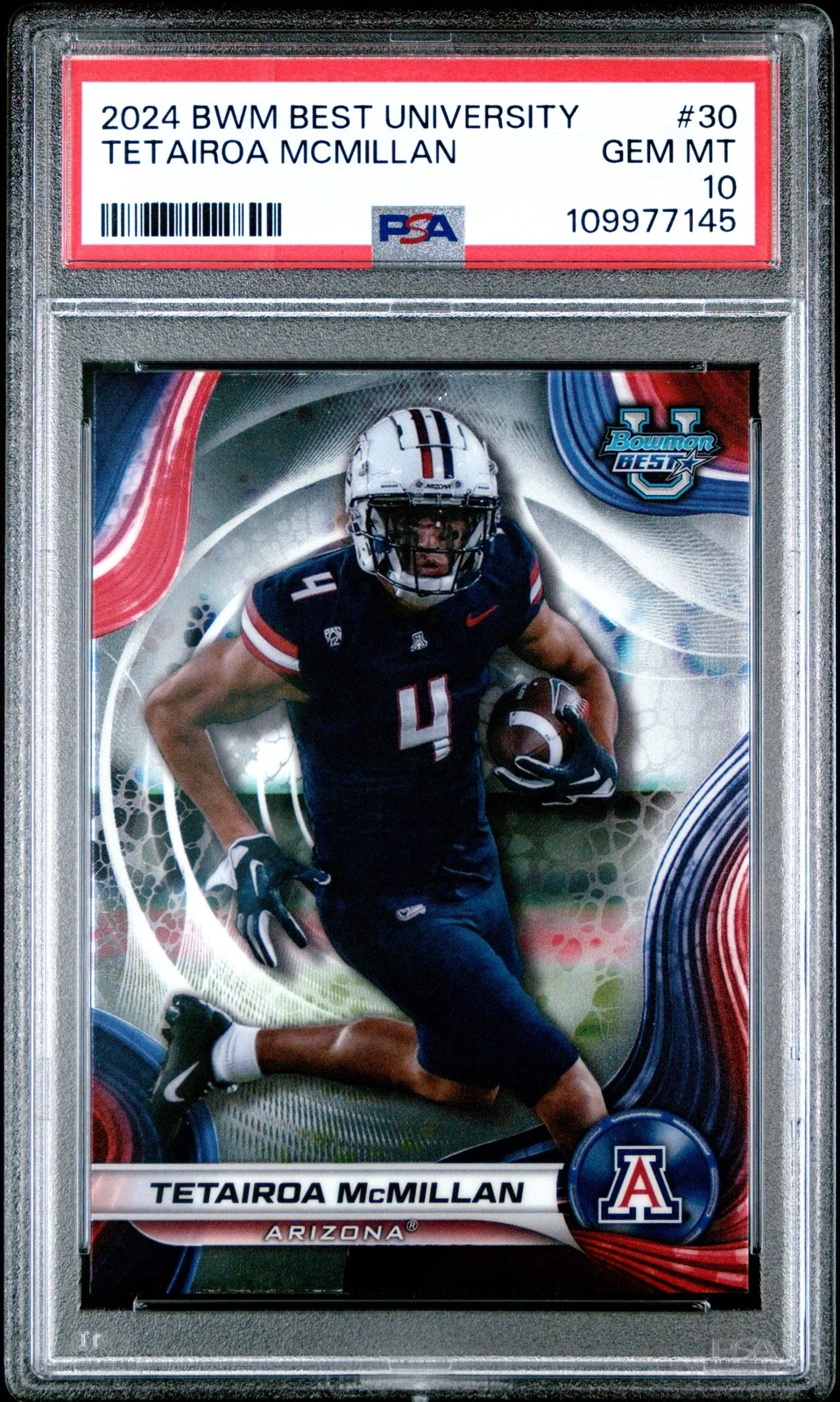 Graded 2024 Bowman Best University Tetairoa McMillan #30 RC Football Card PSA 10
