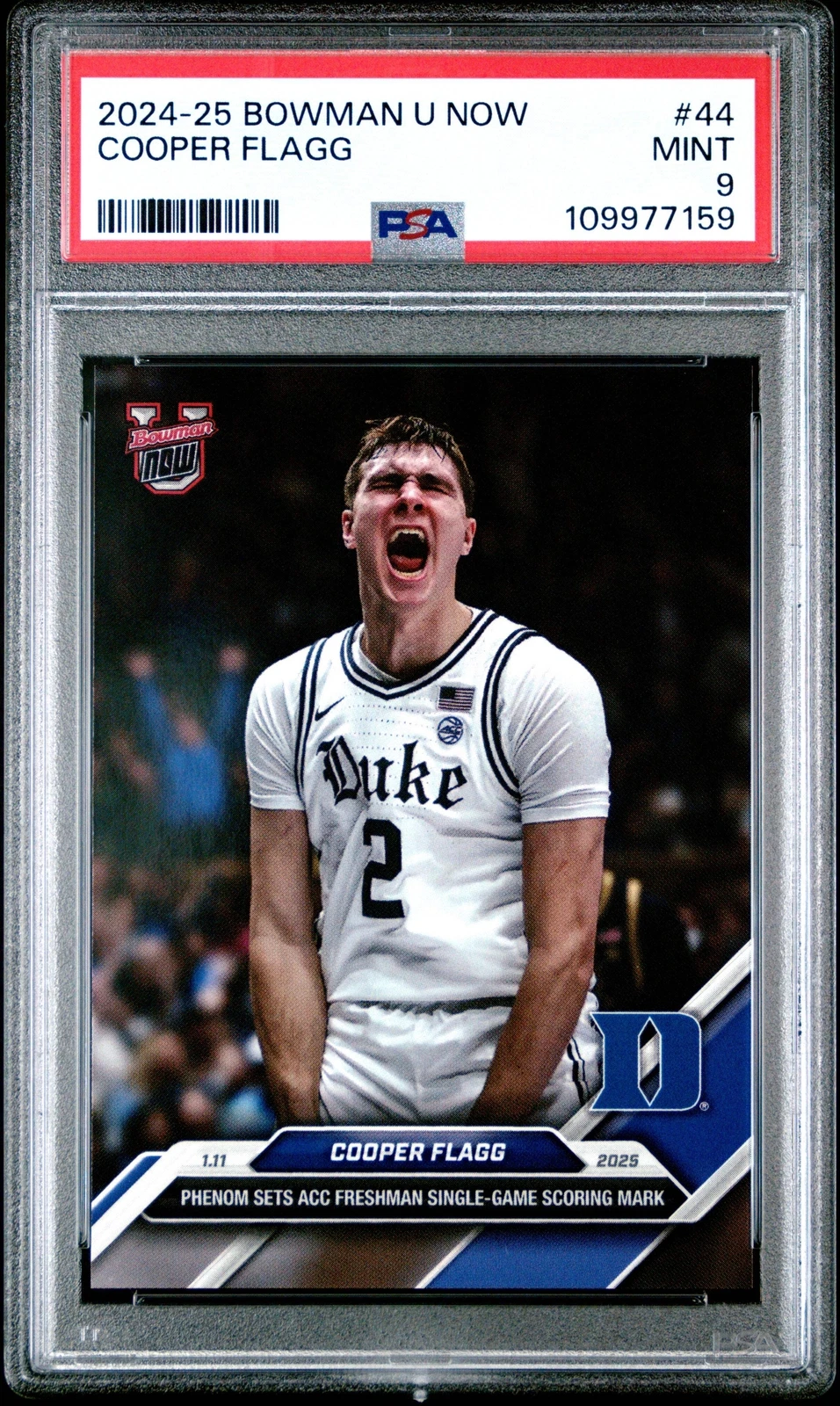 Graded 2024 Bowman U Now Cooper Flagg #44 Rookie RC Basketball Card PSA 9 Mint