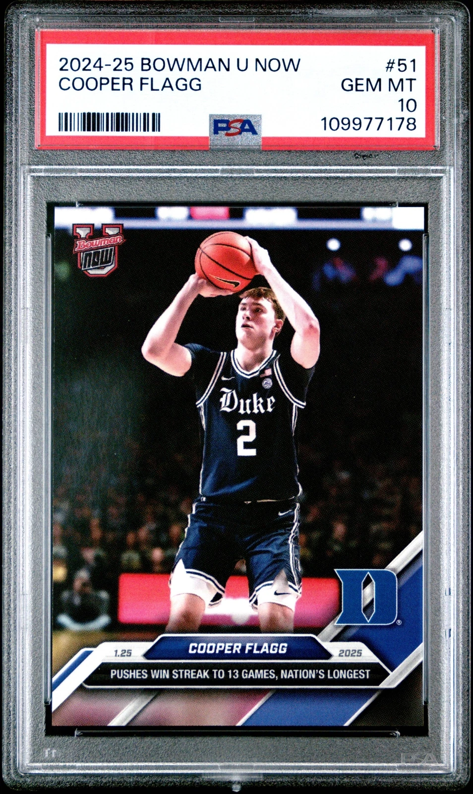 Graded 2024 Bowman U Now Cooper Flagg #51 Rookie Basketball Card PSA 10 Gem Mint