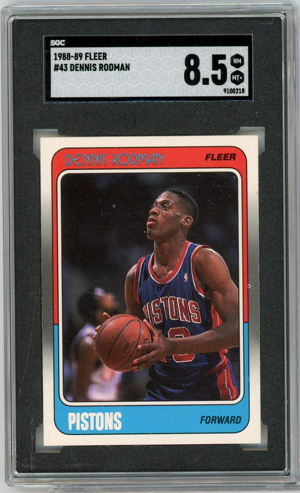 Graded 1988 Fleer Dennis Rodman #43 Rookie RC Basketball Card SGC 8.5 NM-MT+