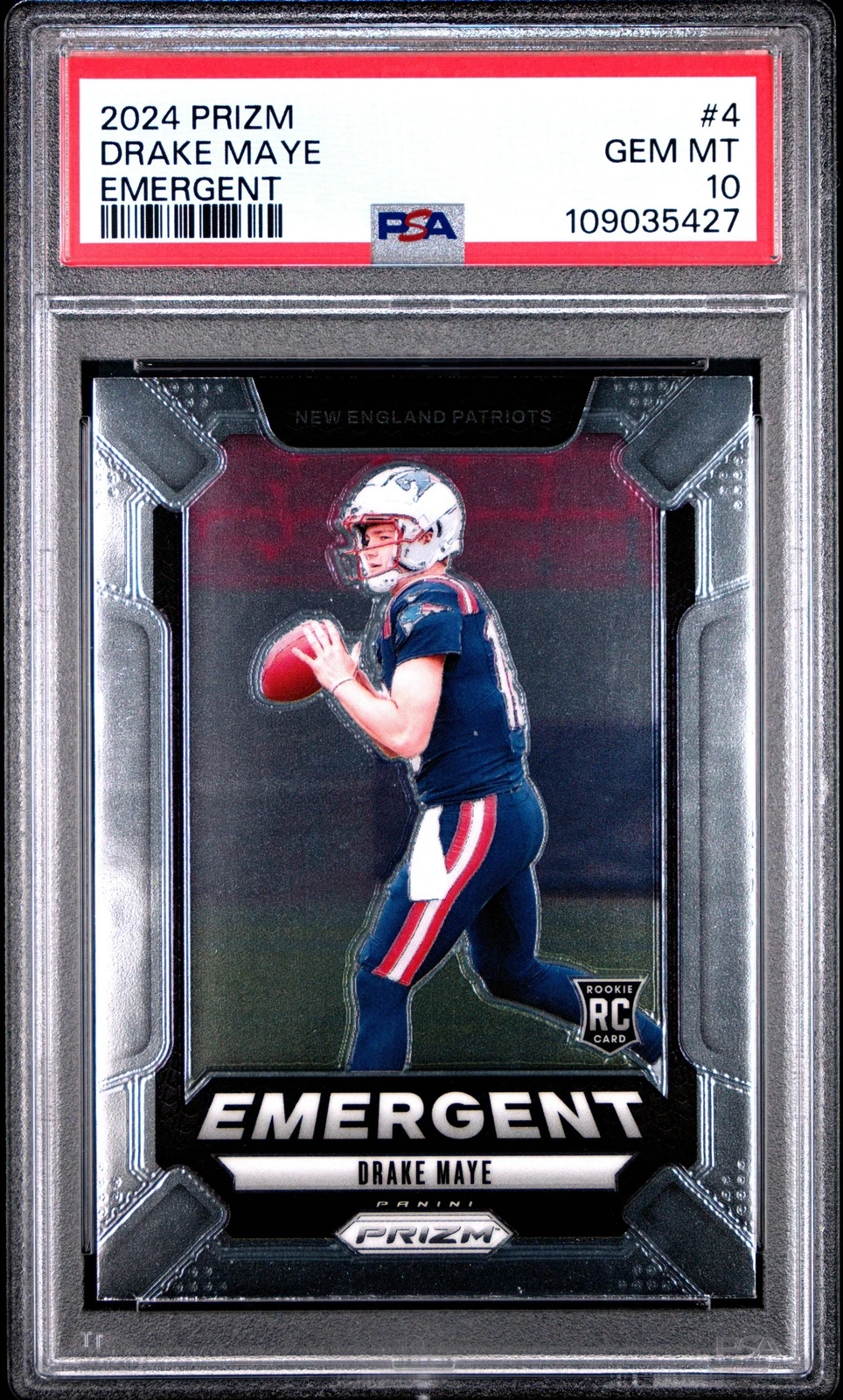 Graded 2024 Panini Prizm Drake Maye #4 Emergent Rookie RC Football Card PSA 10
