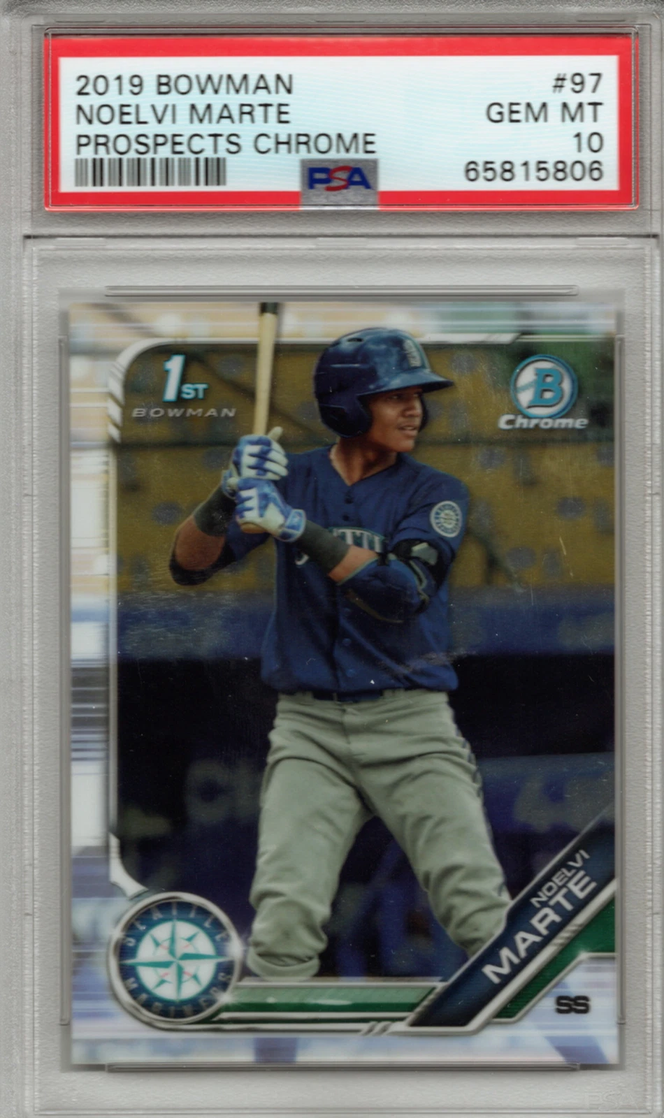 Graded 2019 Bowman Noelvi Marte #97 Prospects Chrome Rookie Baseball Card PSA 10