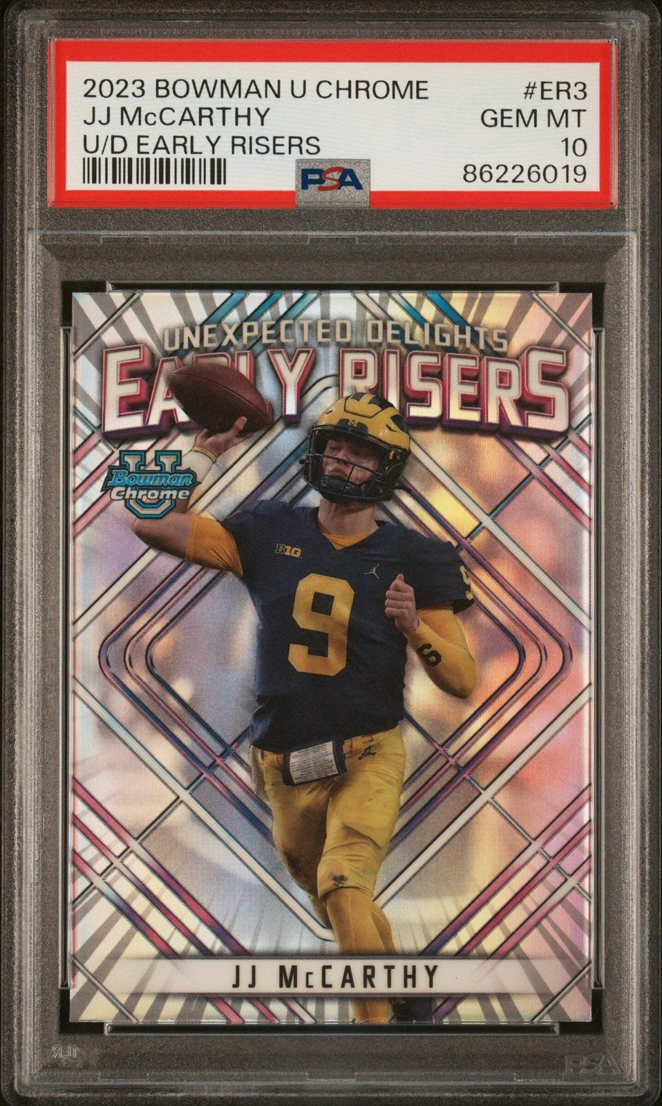 Graded 2023 Bowman U CHR JJ McCarthy #ER3 U/D Early Risers Football Card PSA 10