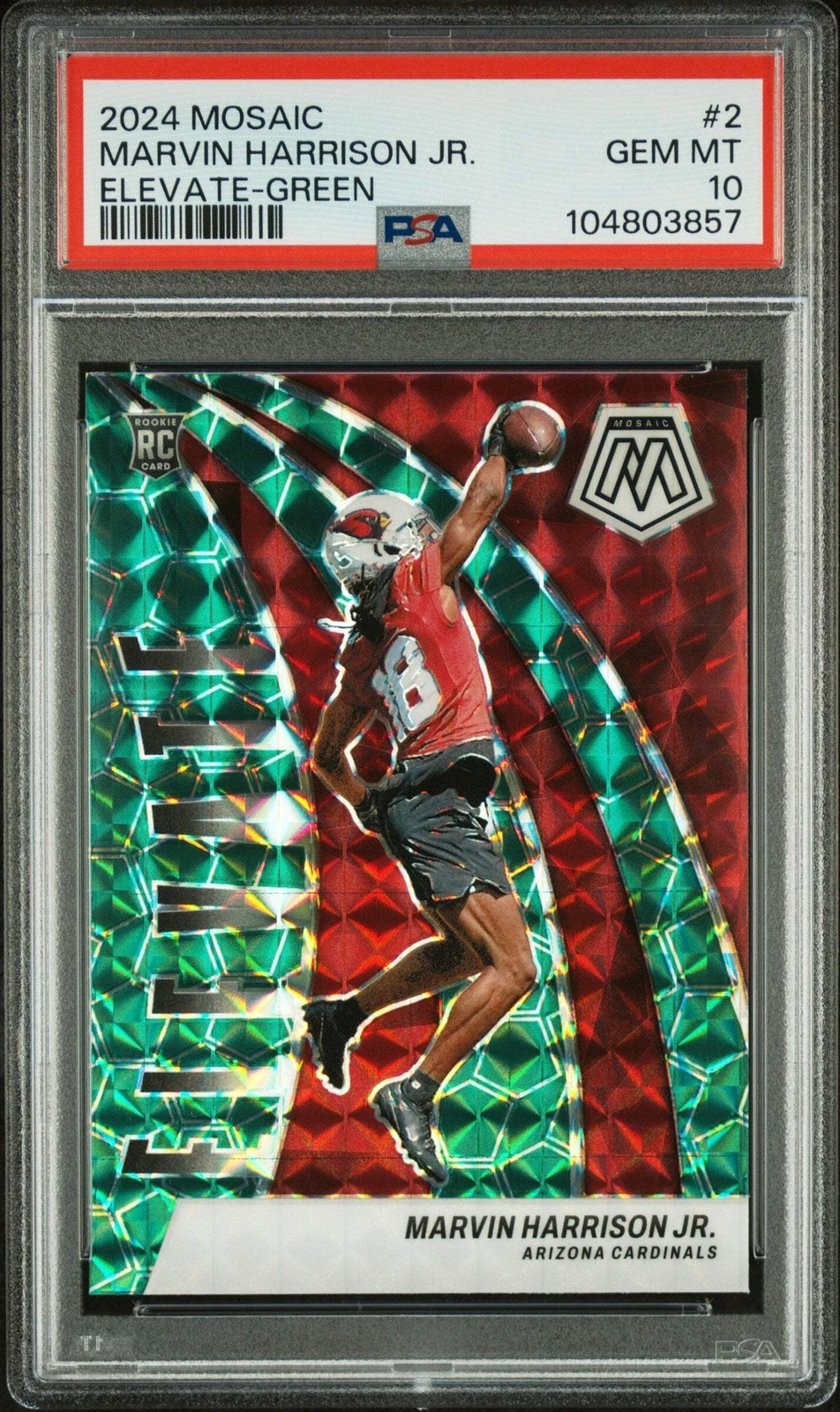 Graded 2024 Mosaic Marvin Harrison Jr #2 Elevate Green RC Football Card PSA 10