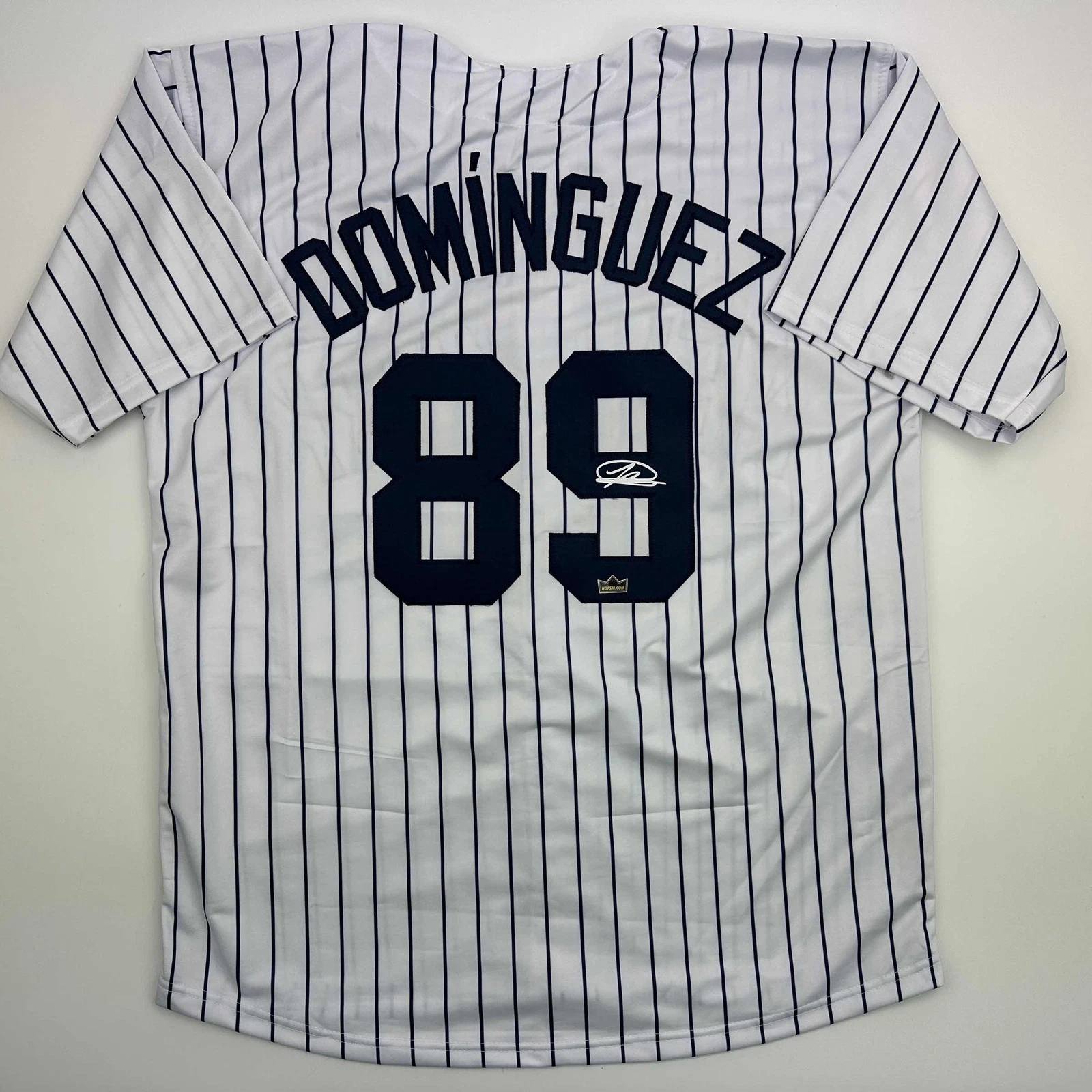 Facsimile Autographed Jasson Dominguez New York Pinstripe Reprint Auto Jersey XL