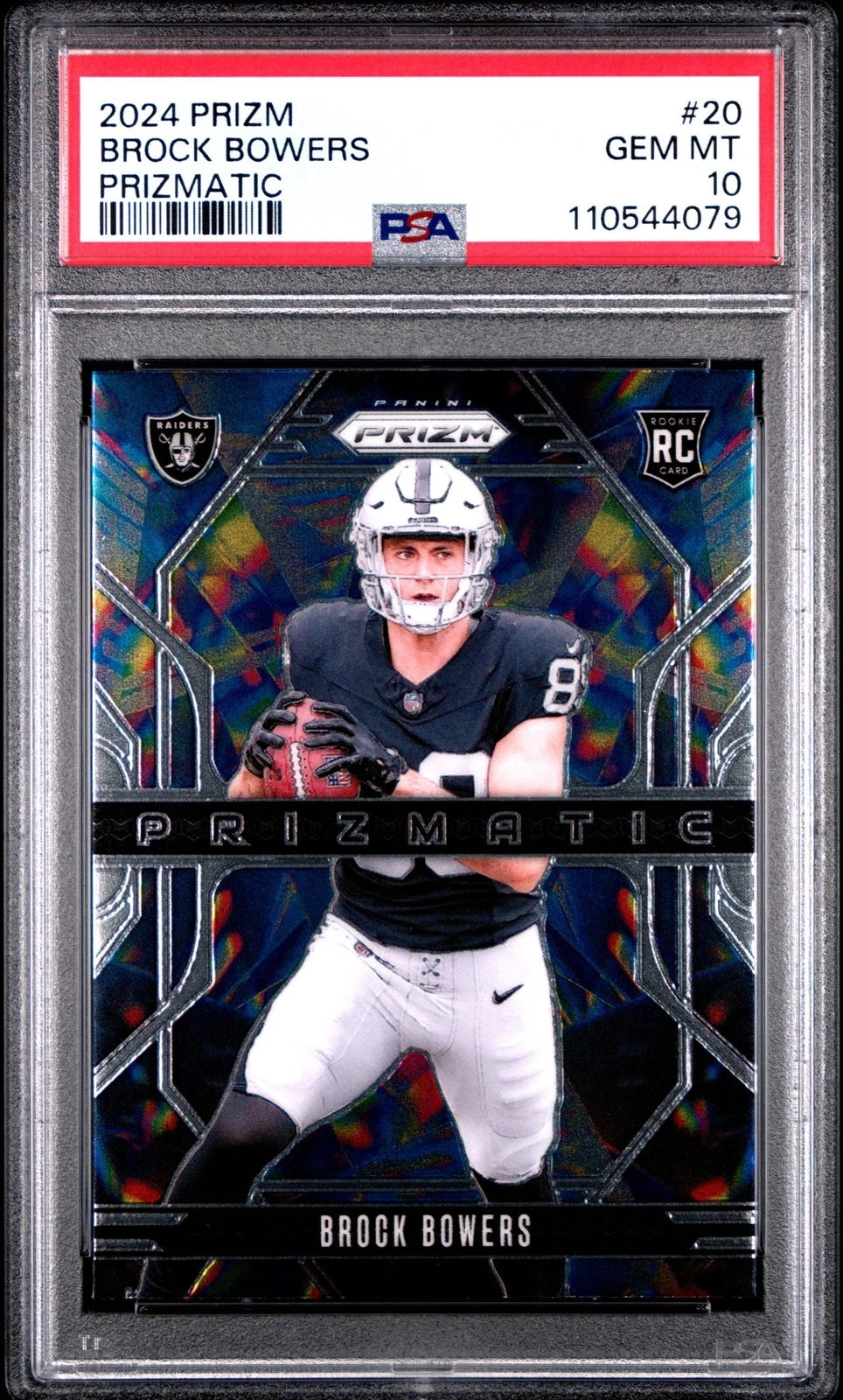 Graded 2024 Panini Prizm Brock Bowers #20 Prizmatic Rookie Football Card PSA 10