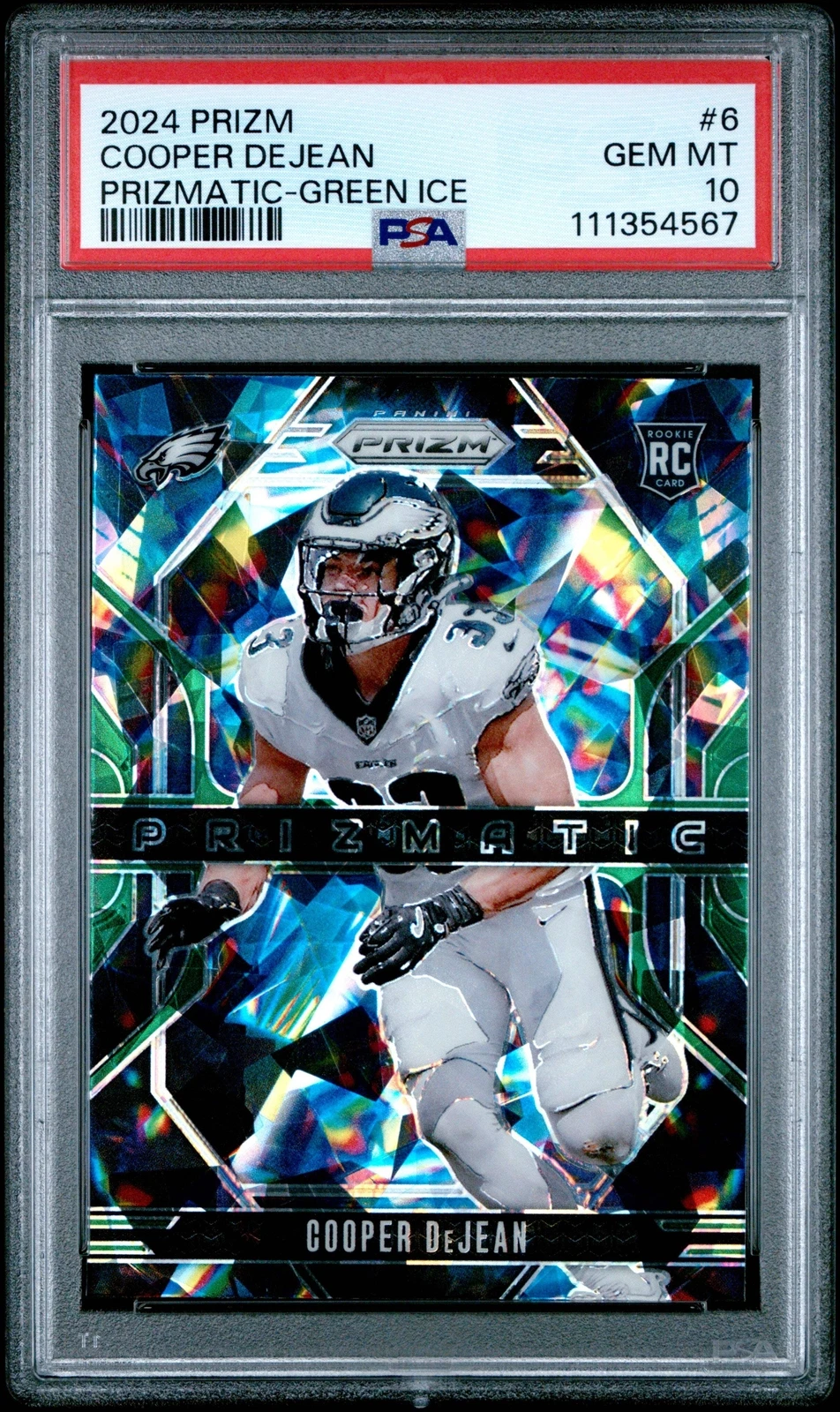 Graded 2024 Panini Prizm Cooper DeJean #6 Green Ice Rookie Football Card PSA 10
