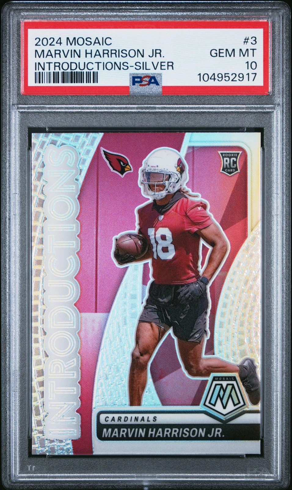 Graded 2024 Panini Mosaic Marvin Harrison Jr #3 Silver RC Football Card PSA 10