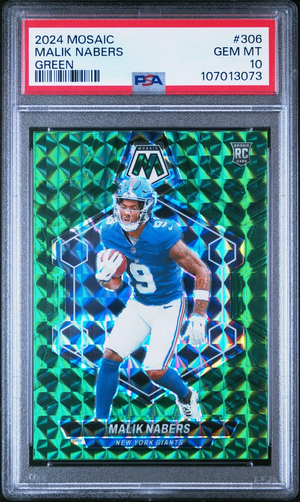 Graded 2024 Panini Mosaic Malik Nabers #306 Green Rookie RC Football Card PSA 10