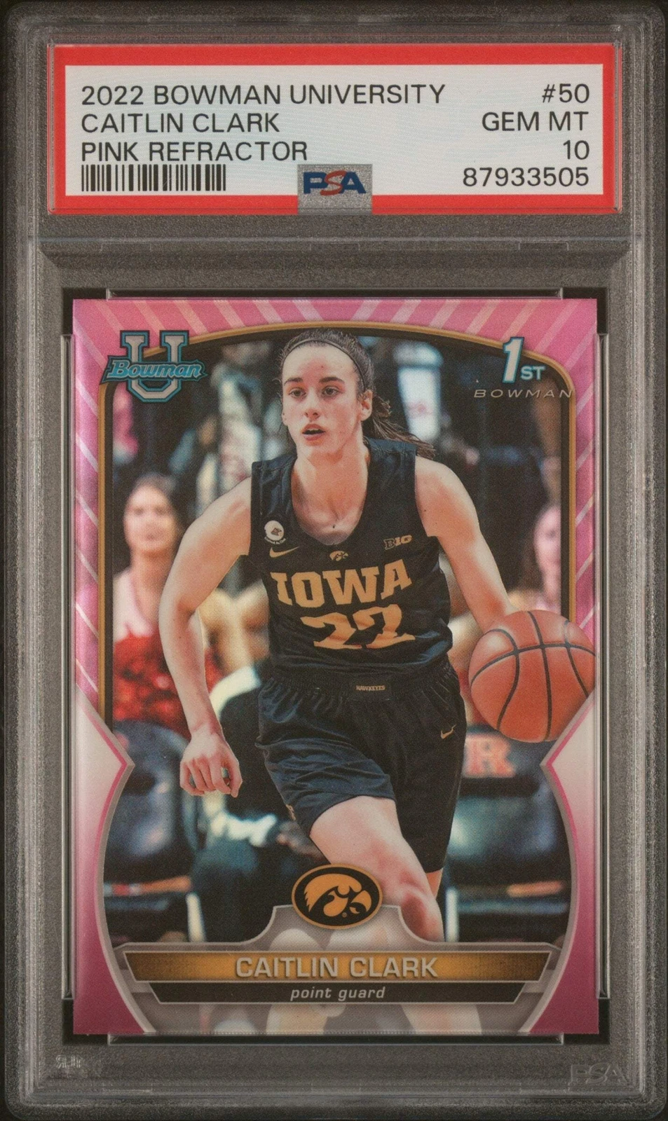 Graded 2022 Topps Bowman U Caitlin Clark #50 Pink REF RC Basketball Card PSA 10