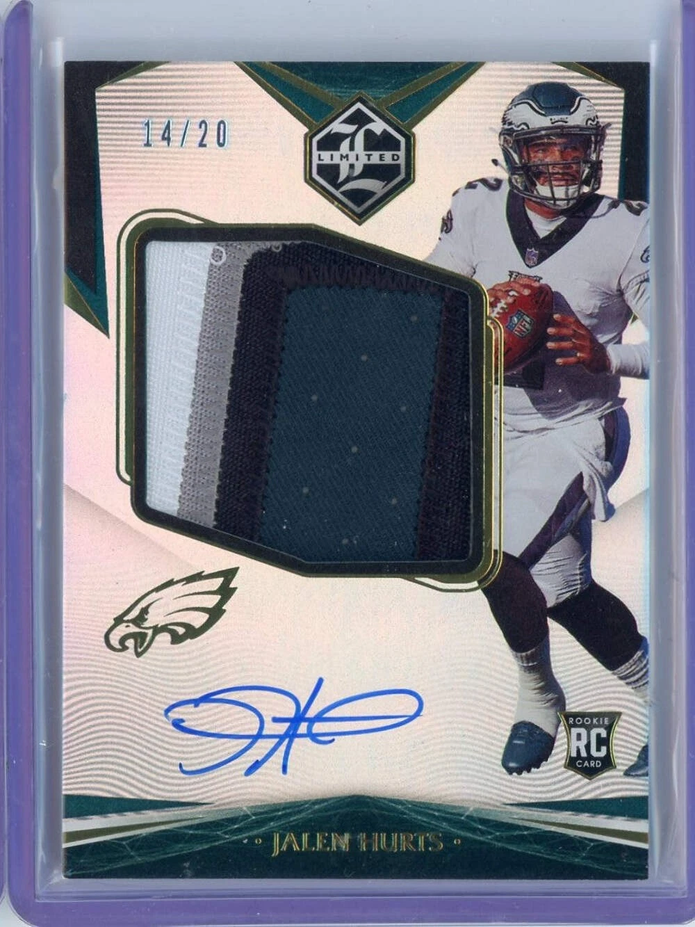 2020 Panini Limited Jalen Hurts #156 /20 Rookie Patch Auto RPA Rookie RC Card