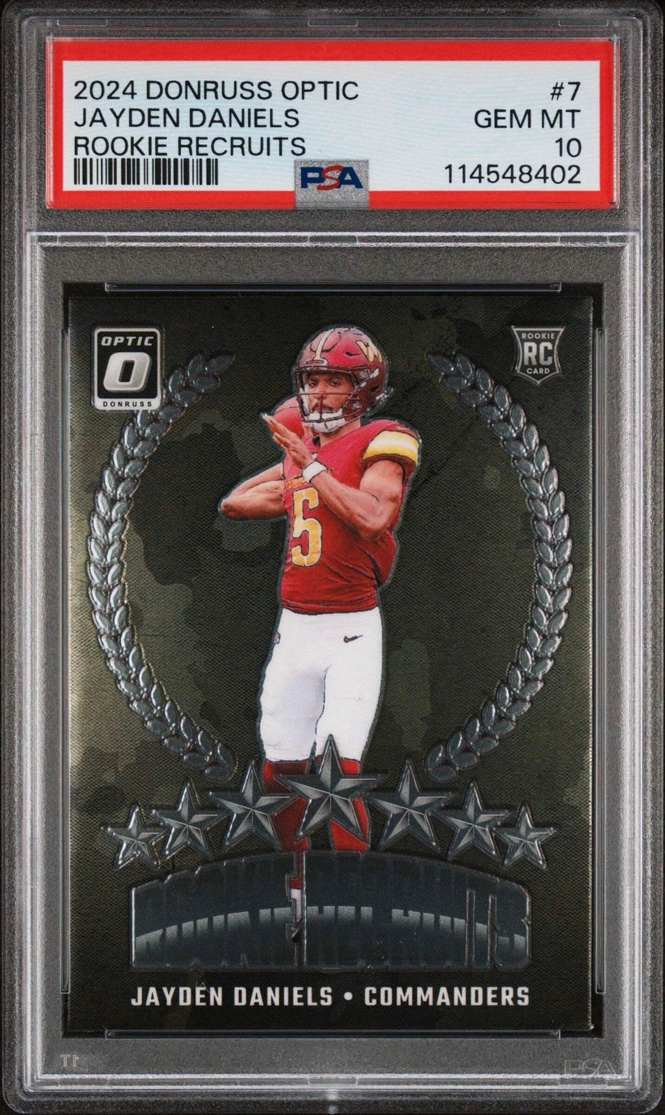 Graded 2024 Donruss Optic Jayden Daniels #7 Rookie Recruits Football Card PSA 10