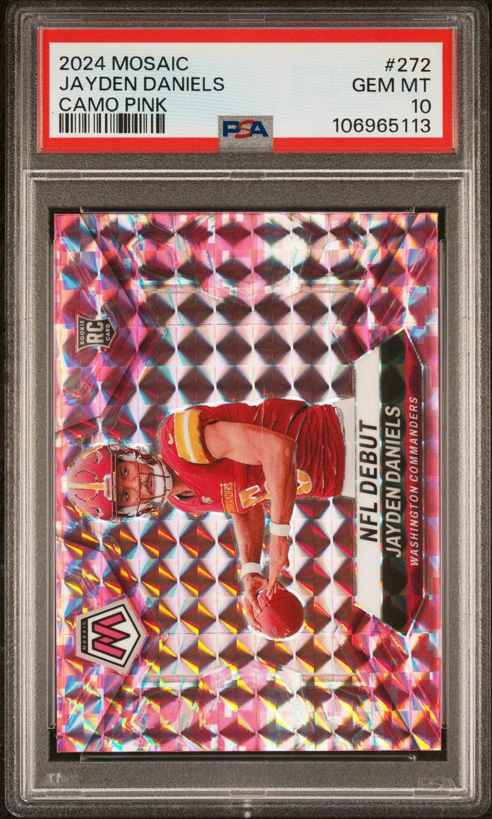Graded 2024 Panini Mosaic Jayden Daniels #272 Camo Pink Rookie RC Football Card
