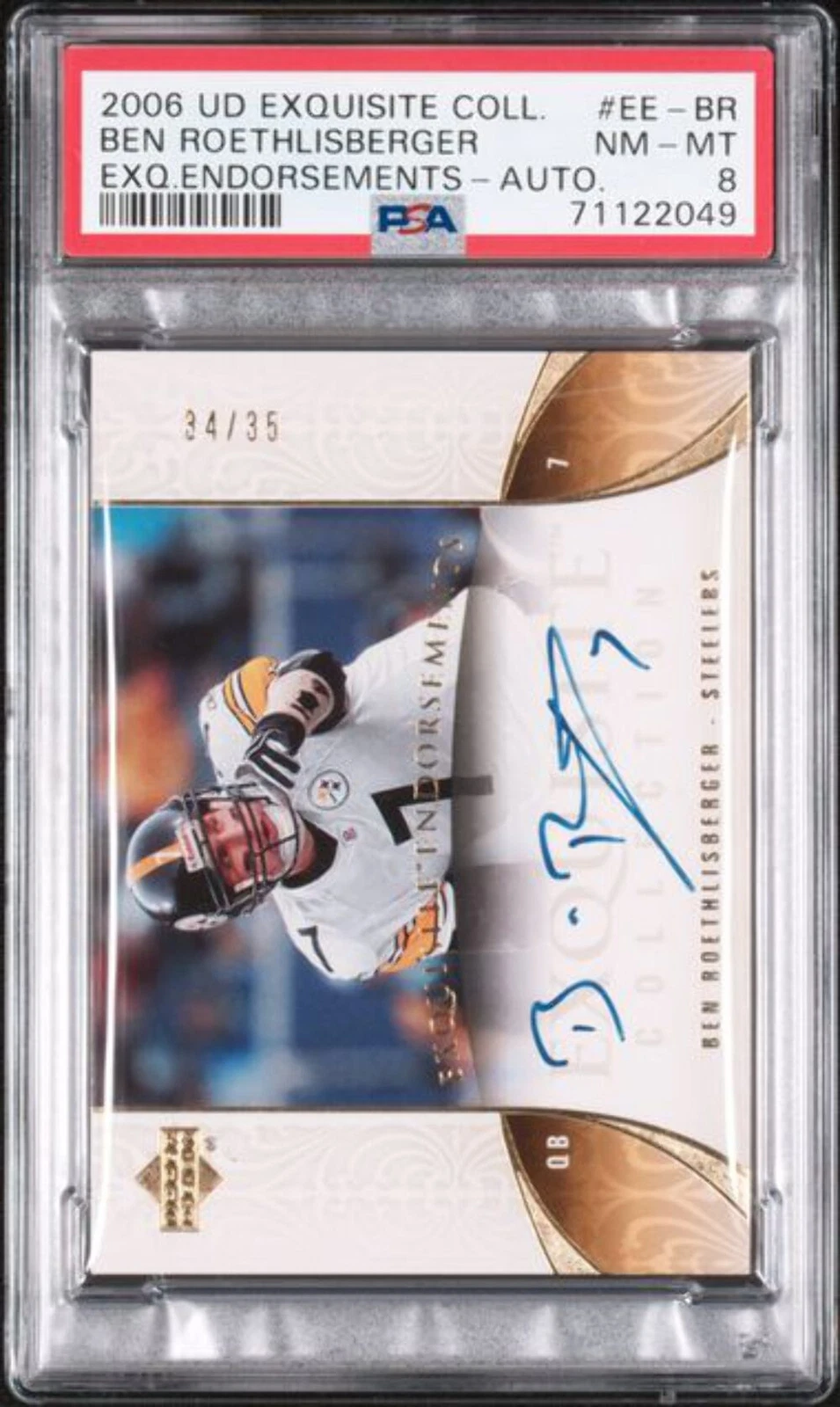 Graded 2006 UD Exquisite Endorsements Ben Roethlisberger EEBR /35 Auto PSA 8