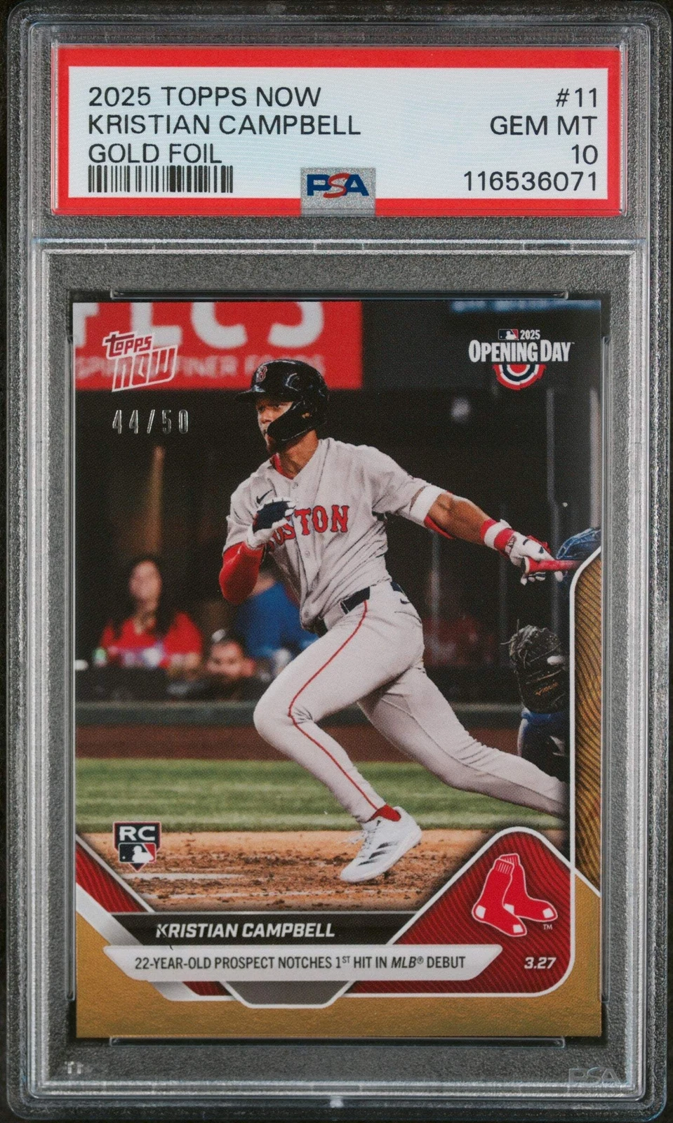 Graded 2025 Topps Now Kristian Campbell #11 Gold /50 Rookie Baseball Card PSA 10