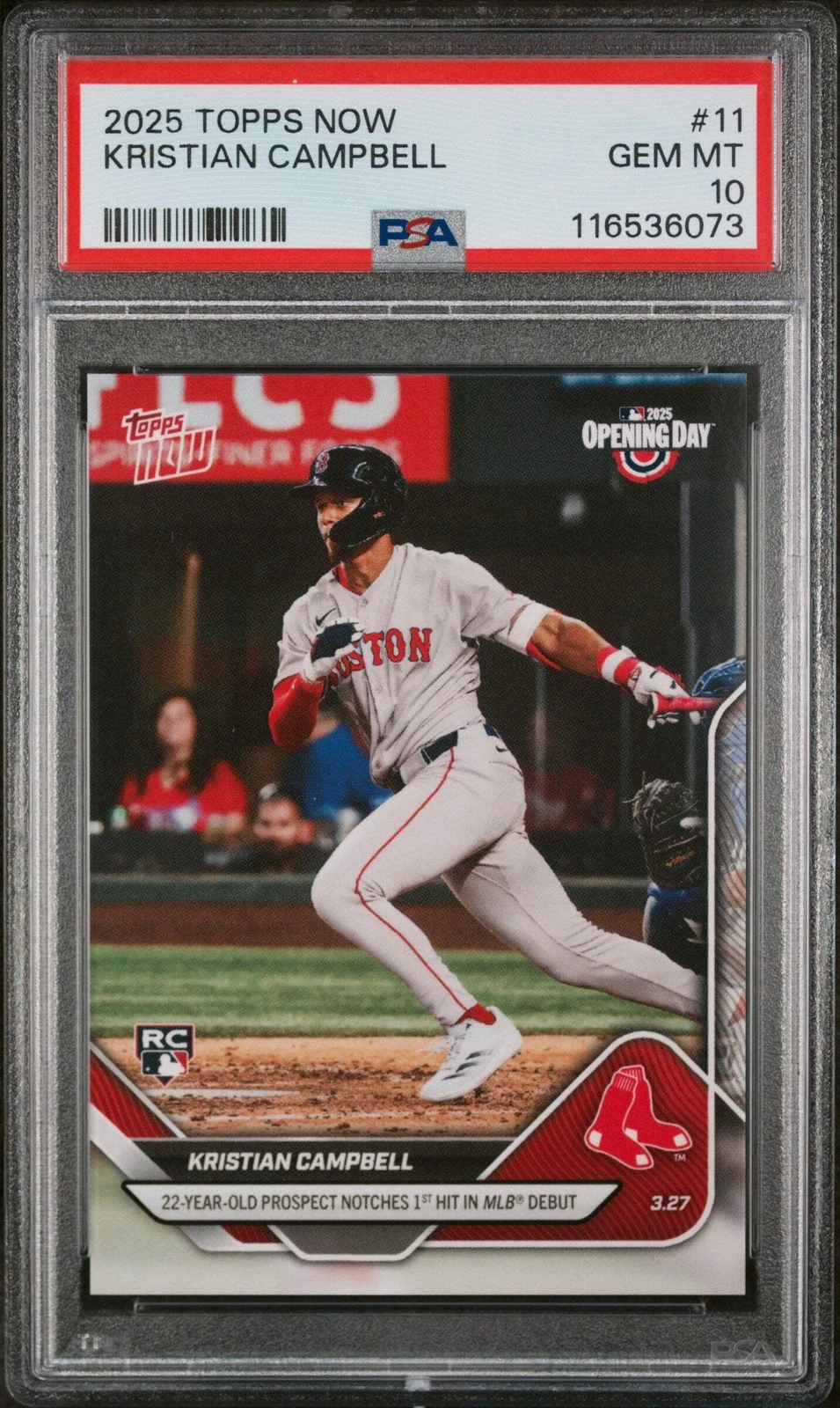 Graded 2025 Topps Now Kristian Campbell #11 Rookie RC Baseball Card PSA 10